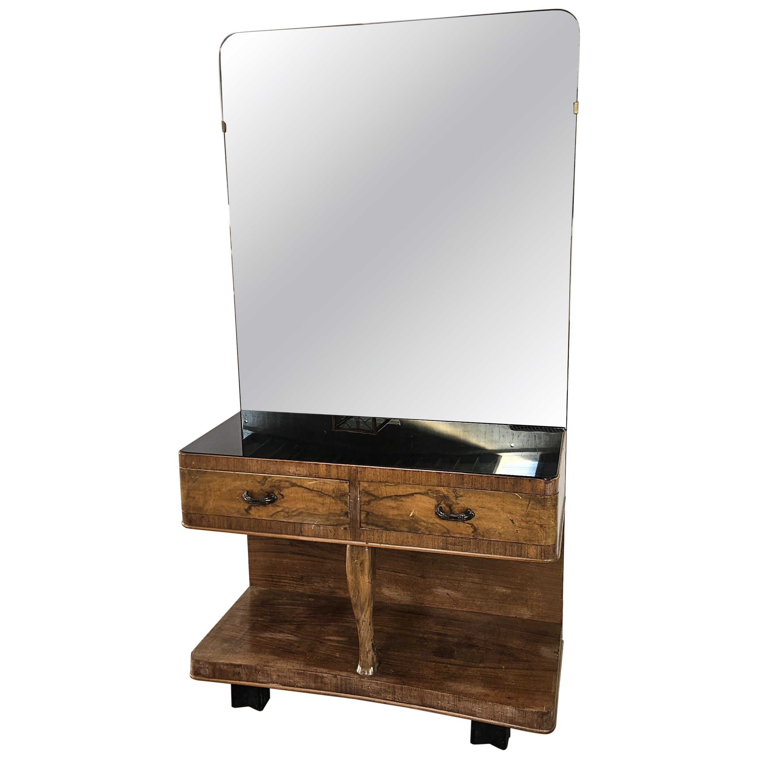 Large 1940s Art Deco dressing table with mirror and drawers For Sale