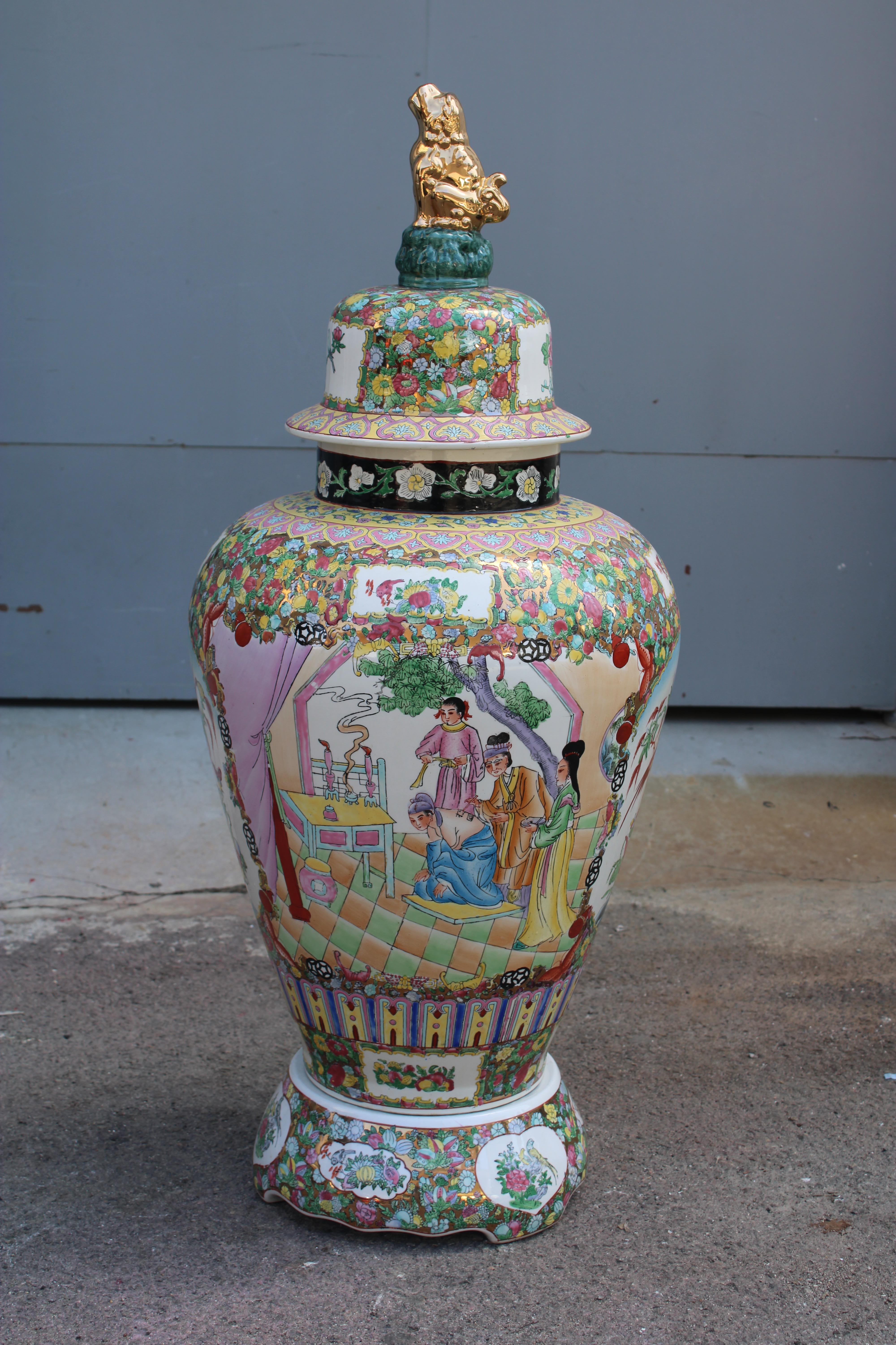 Large Vase with base and lid China 1950s. of great quality and execution.