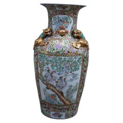 Large Chinese Vase with 24KT Gold Decorations and Parts Mid-century Asian Design
