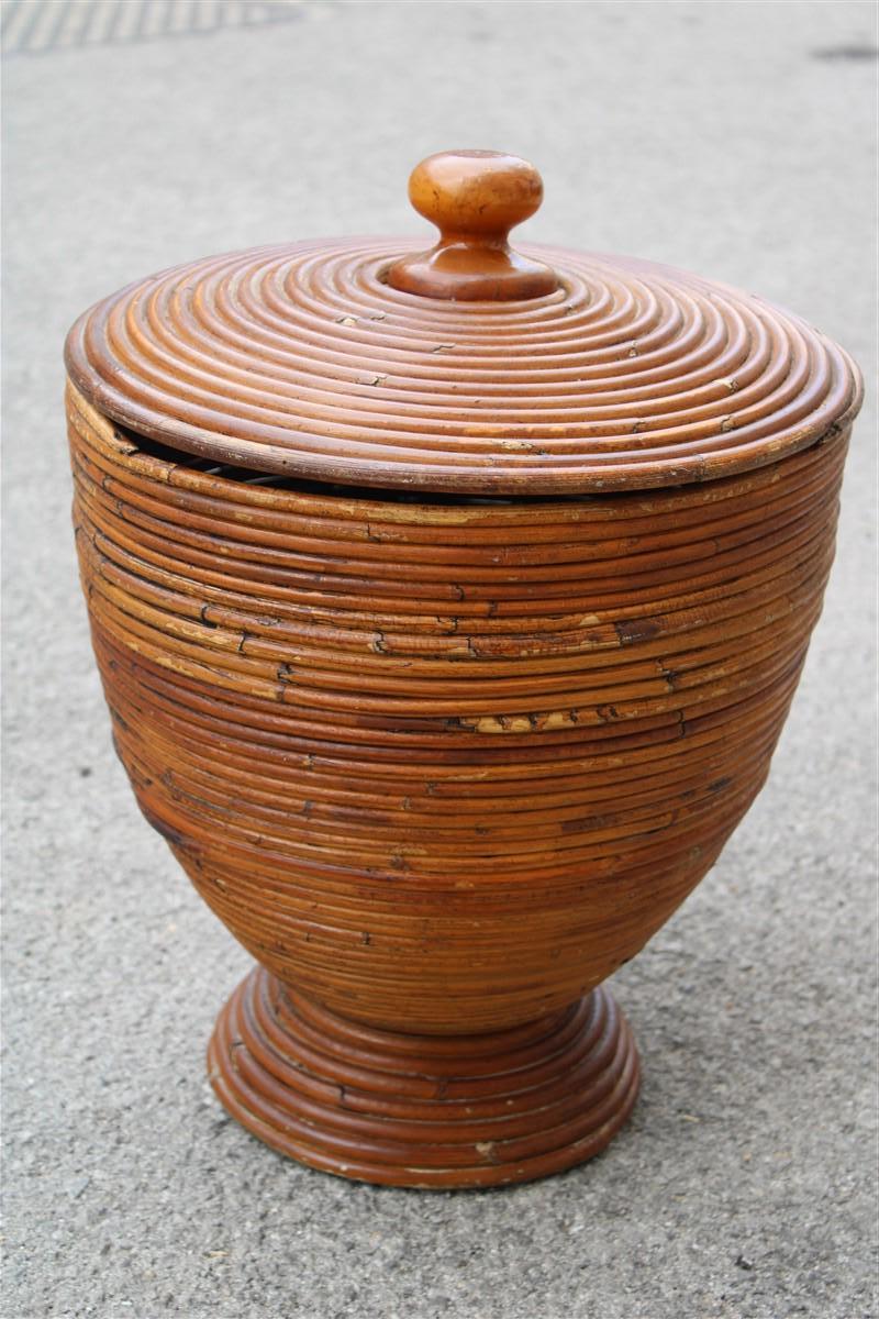 Large Vase with Lid in Italian Midollino 1950s  In Good Condition For Sale In Palermo, Sicily