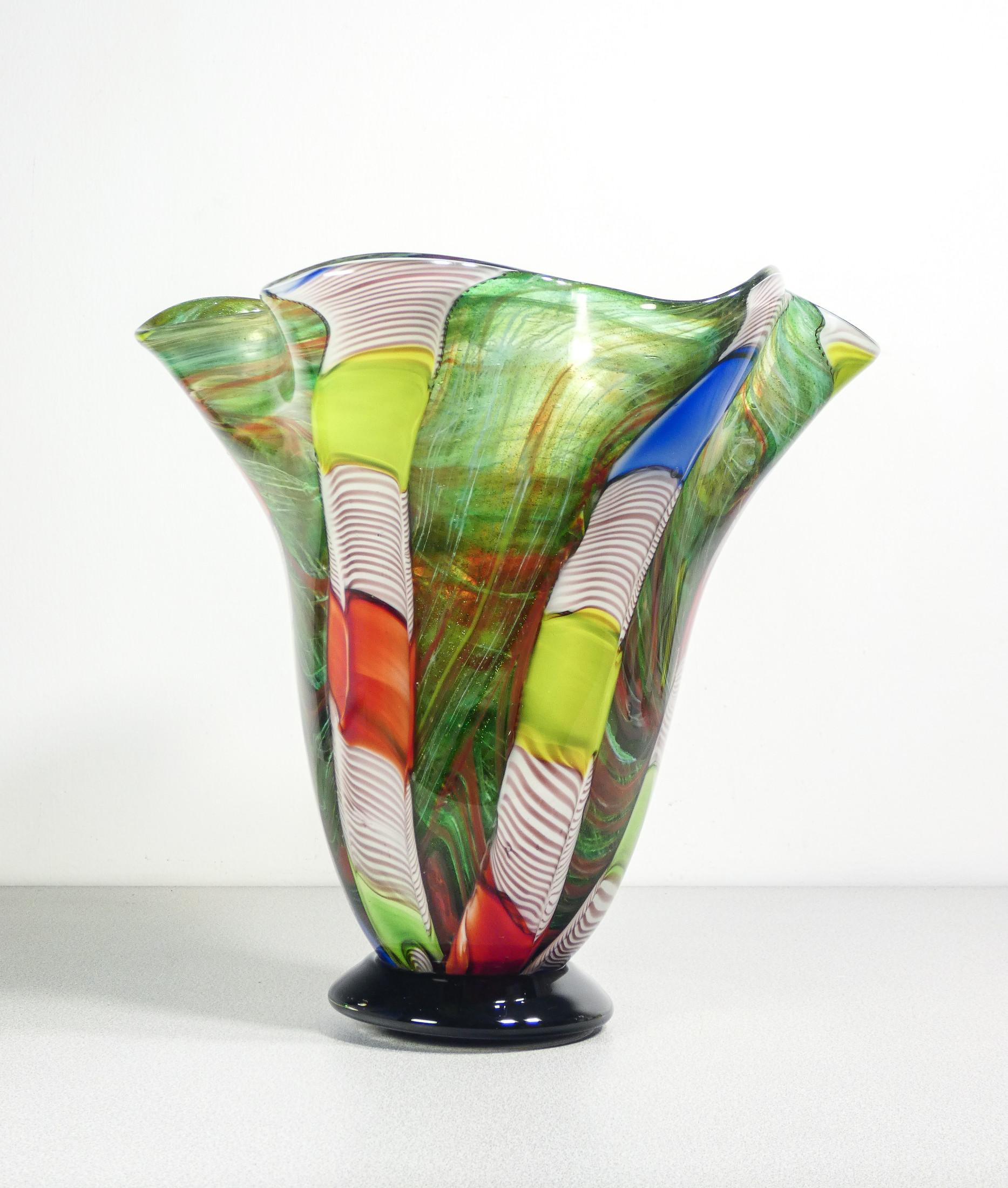 Large vase, Murano polychrome blown glass bowl, signed on bottom For Sale 6
