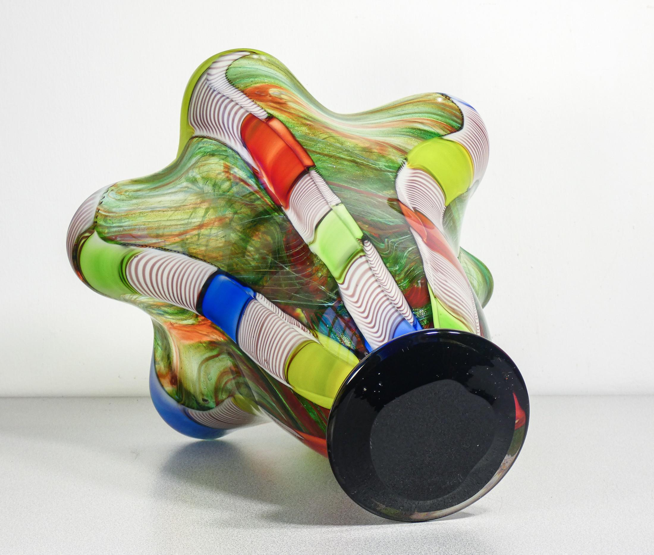 Large vase, Murano polychrome blown glass bowl, signed on bottom For Sale 8