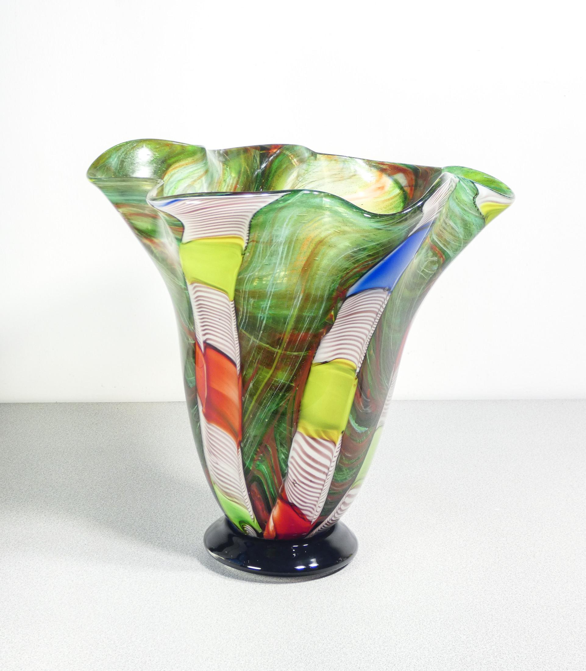 Mid-20th Century Large vase, Murano polychrome blown glass bowl, signed on bottom For Sale