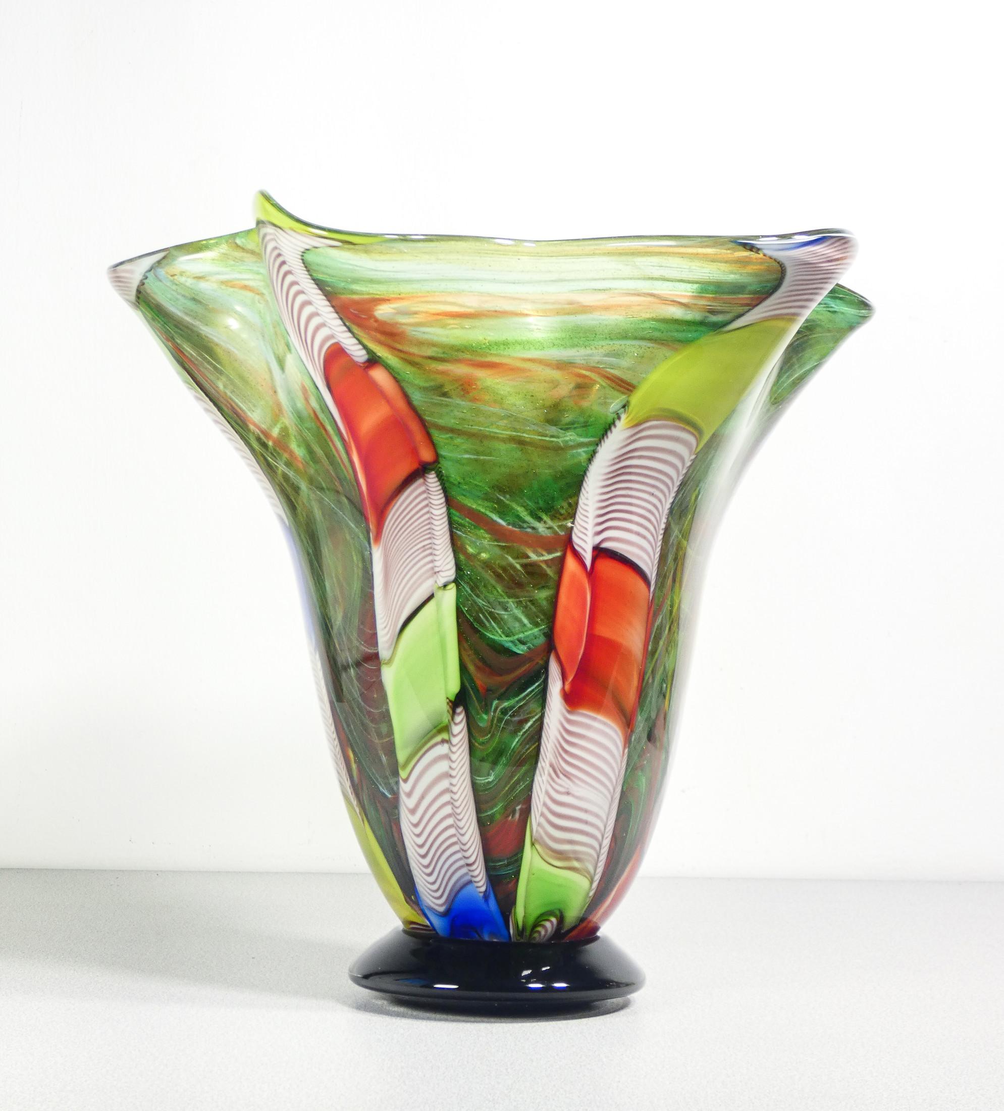 Glass Large vase, Murano polychrome blown glass bowl, signed on bottom For Sale