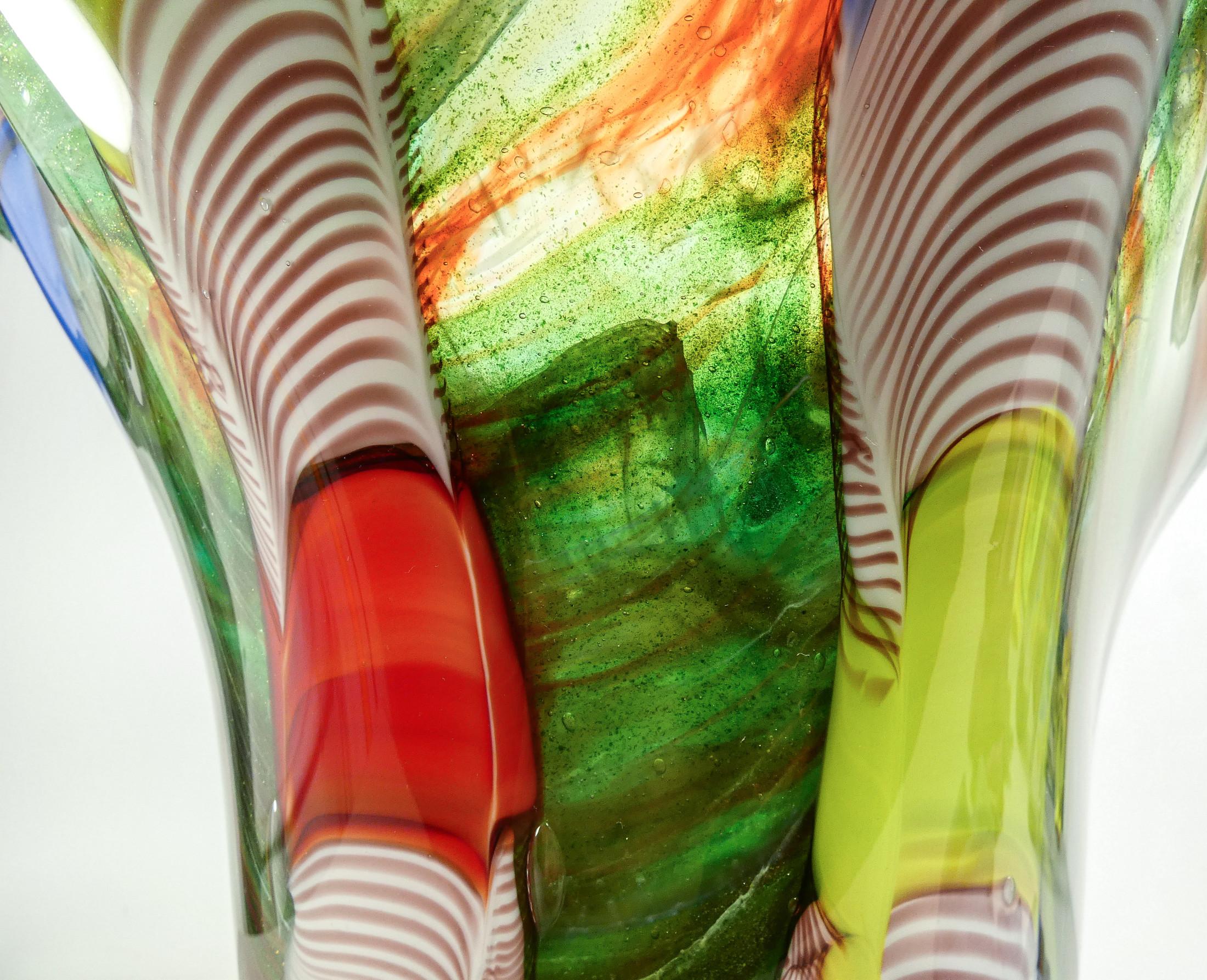 Large vase, Murano polychrome blown glass bowl, signed on bottom For Sale 1