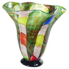 Large vase, Murano polychrome blown glass bowl, signed on bottom