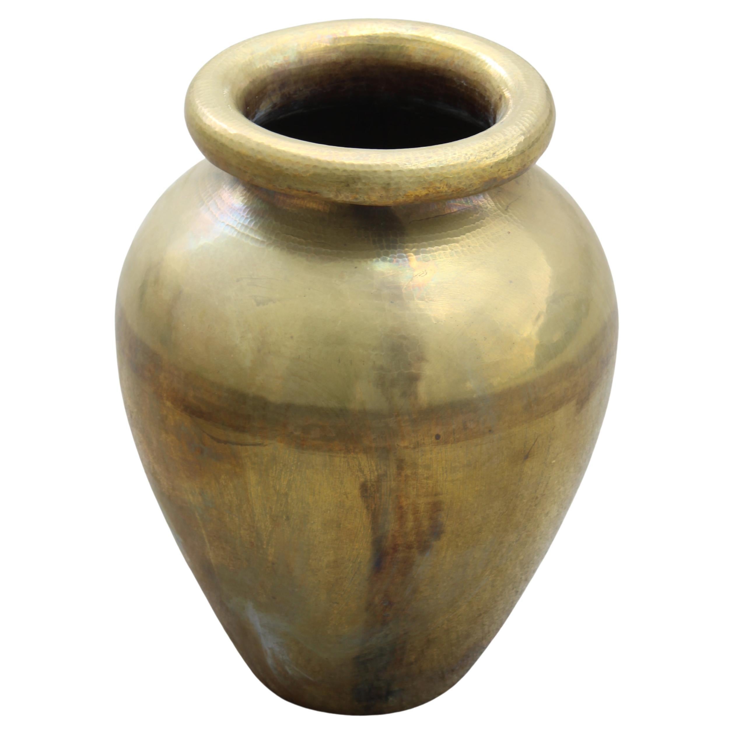Large Vase in Solid Hand Hammered Brass Italy 1970s