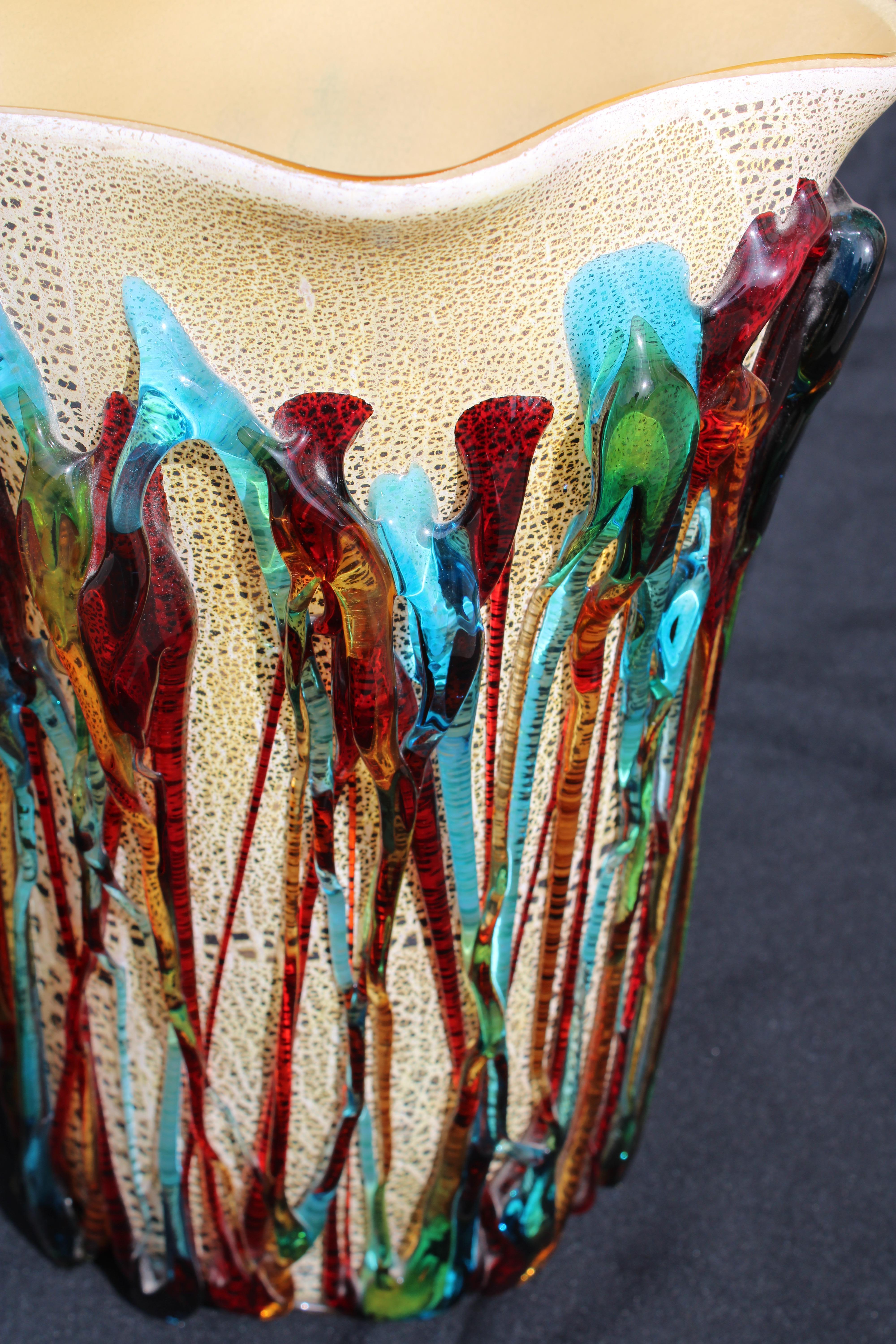 Große Vase aus Muranoglas Vollständig handgefertigt Italien 1990 Farbig im Angebot 5