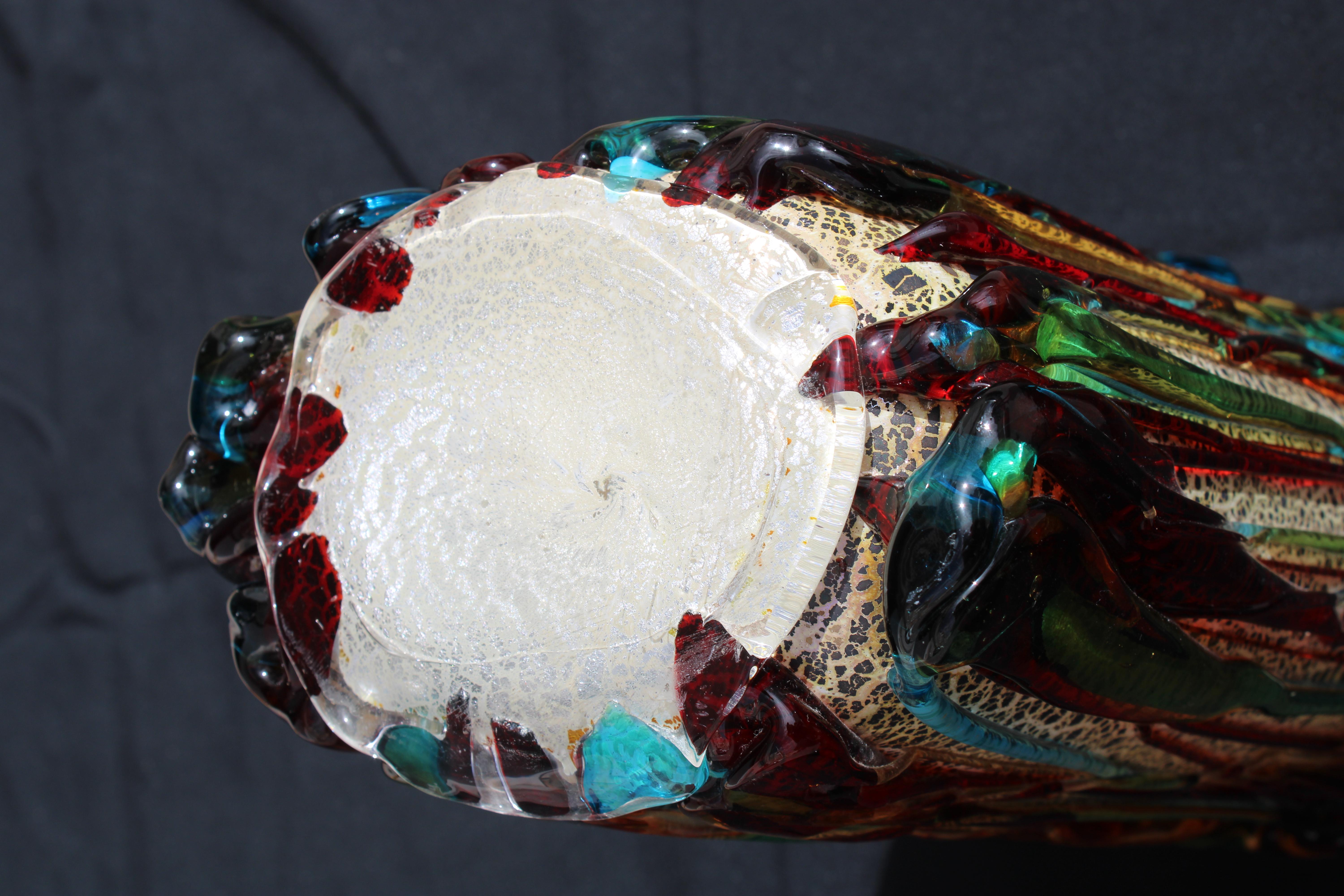 Große Vase aus Muranoglas Vollständig handgefertigt Italien 1990 Farbig im Angebot 6