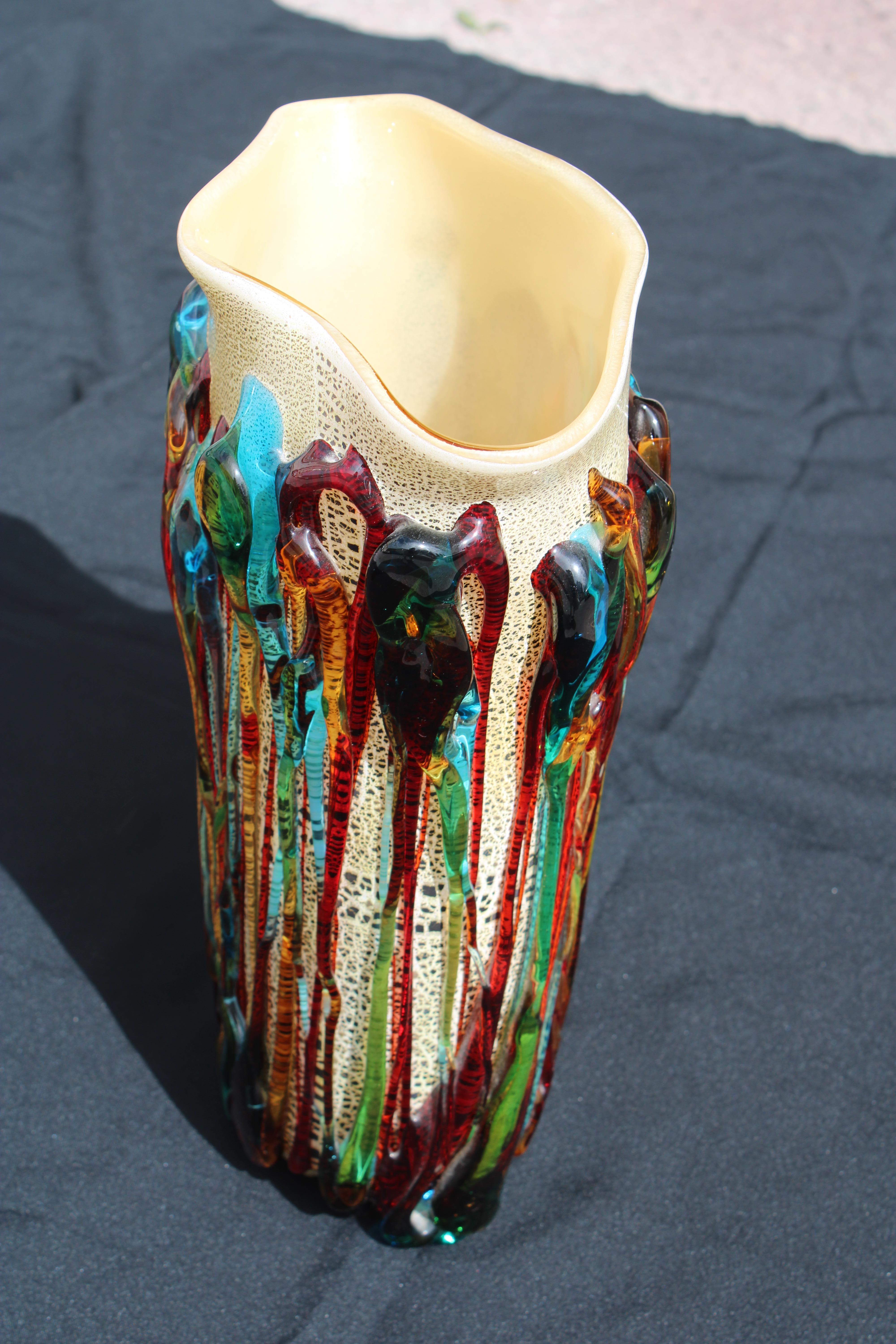 Große Vase aus Muranoglas Vollständig handgefertigt Italien 1990 Farbig im Angebot 1