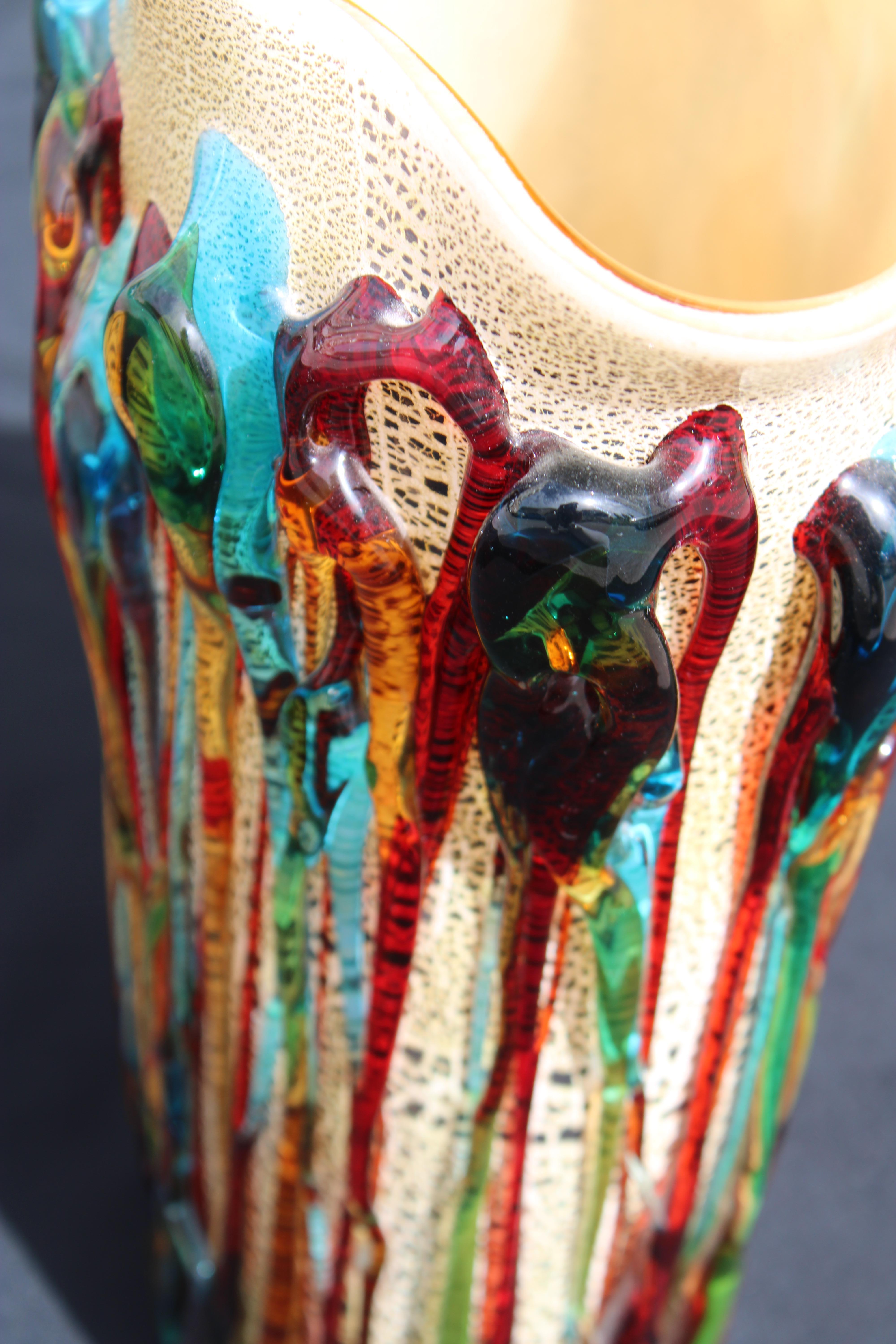 Große Vase aus Muranoglas Vollständig handgefertigt Italien 1990 Farbig im Angebot 2