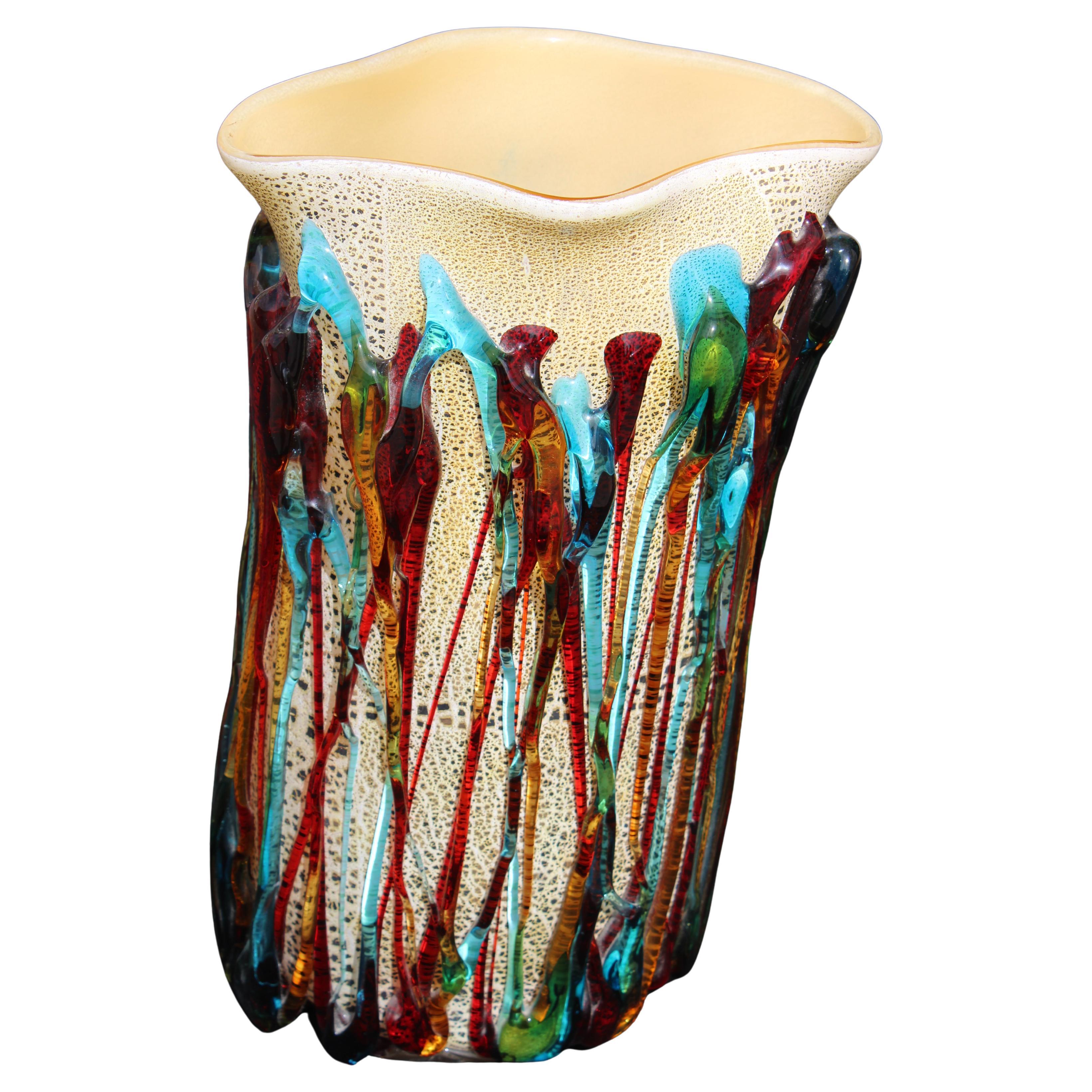 Grande vaso in Vetro di Murano Interamente fatto a mano Italia 1990 Colorato