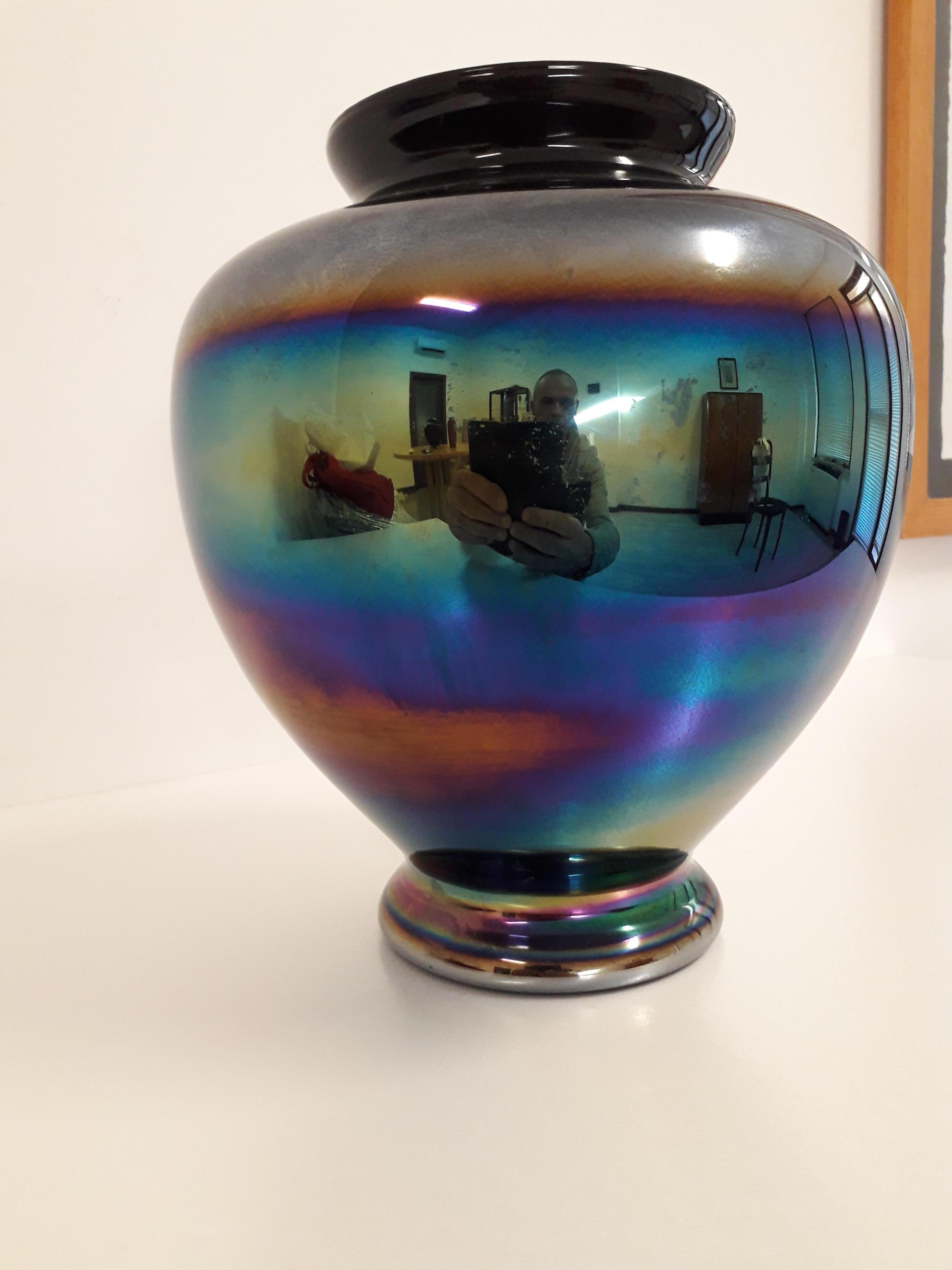 Grande Vaso in vetro di Murano iridescente di Sergio Asti Eosina, anni '70 Italian en venta