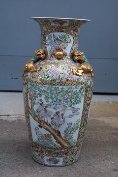 Large Oriental Chinese Floral Vase with Dragons in 24KT Gold  qing Dynasty