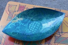 Large De poli 1950s Italian Enamel Tray in Blue with Decorations