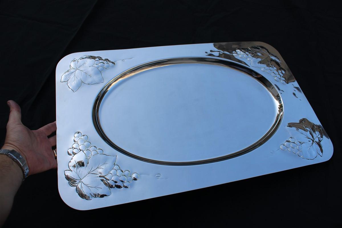 Large Rectangular Serving Tray in Solid Silver Plated Brass 1970s Italy For Sale 7