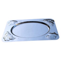Large Rectangular Serving Tray in Solid Silver Plated Brass 1970s Italy