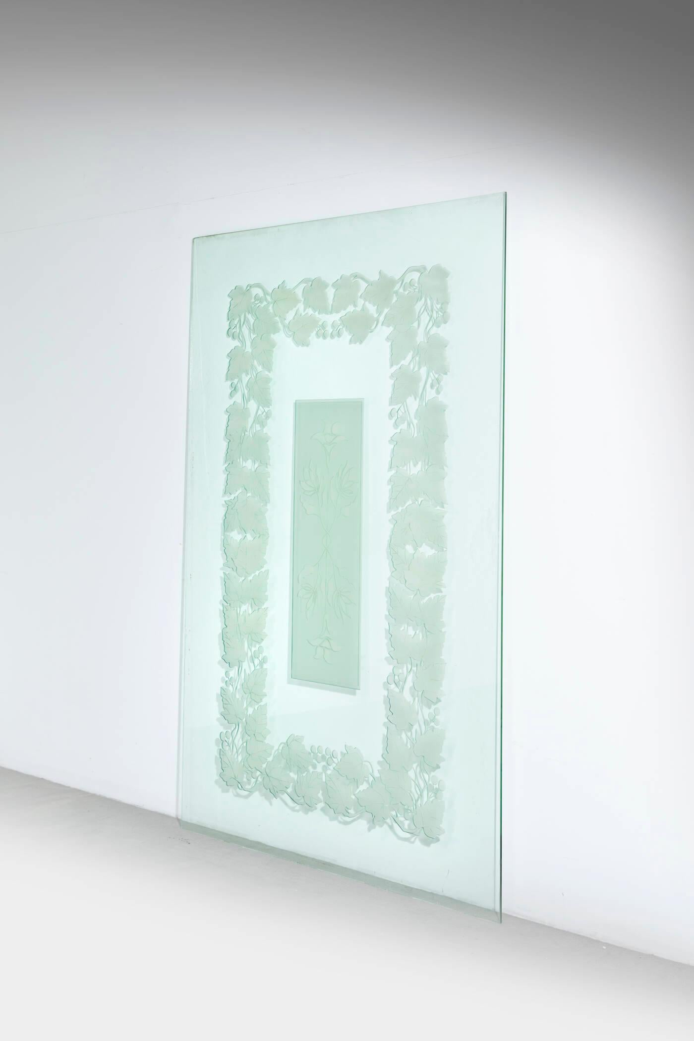 Grande fenêtre en verre gravé, Italie, années 1950 Bon état - En vente à Rivoli, IT