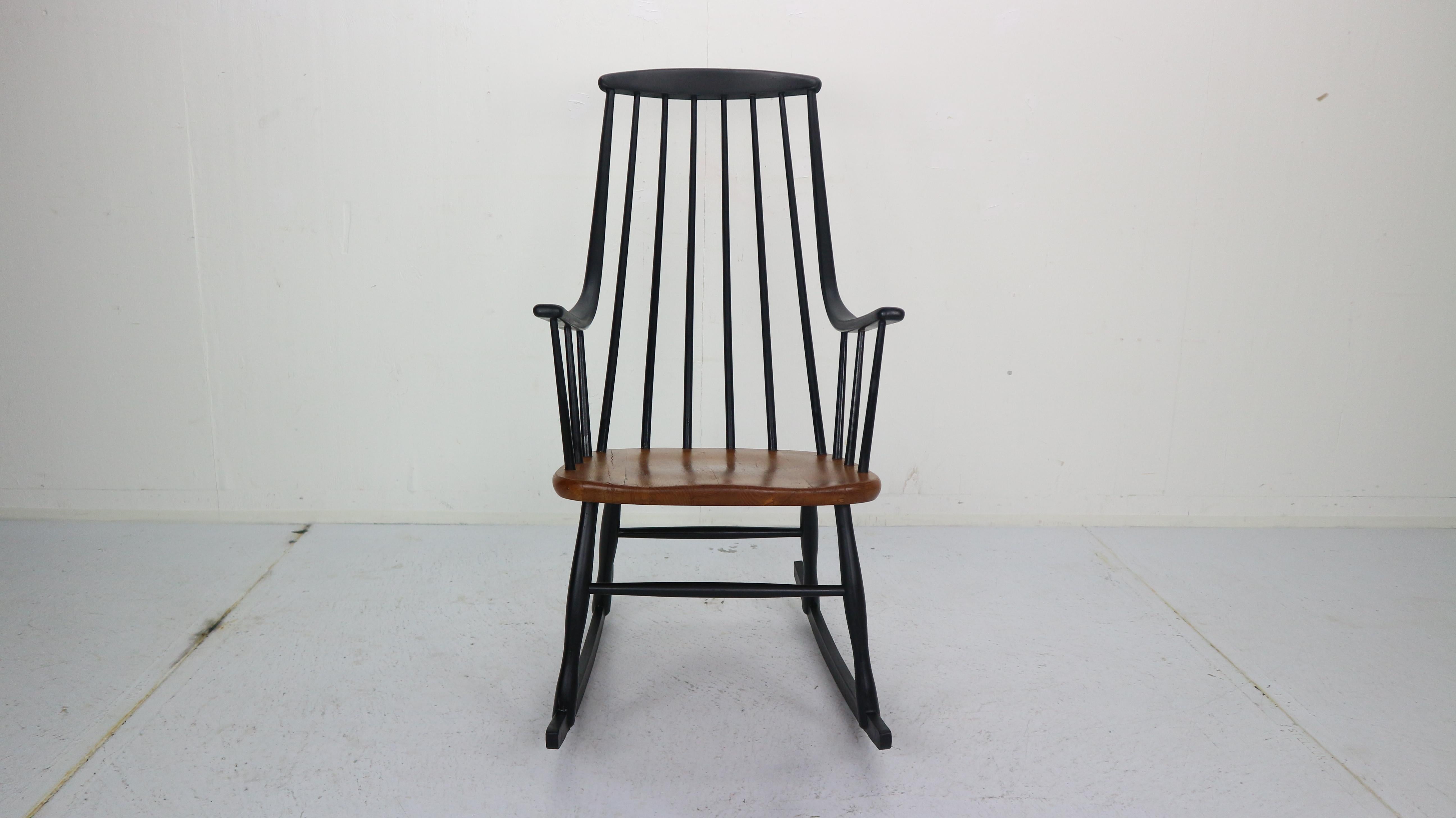 Scandinavian Modern ‘Grandessa’ Wooden Rocking Chair by Lena Larsson For Nesto, 1960s