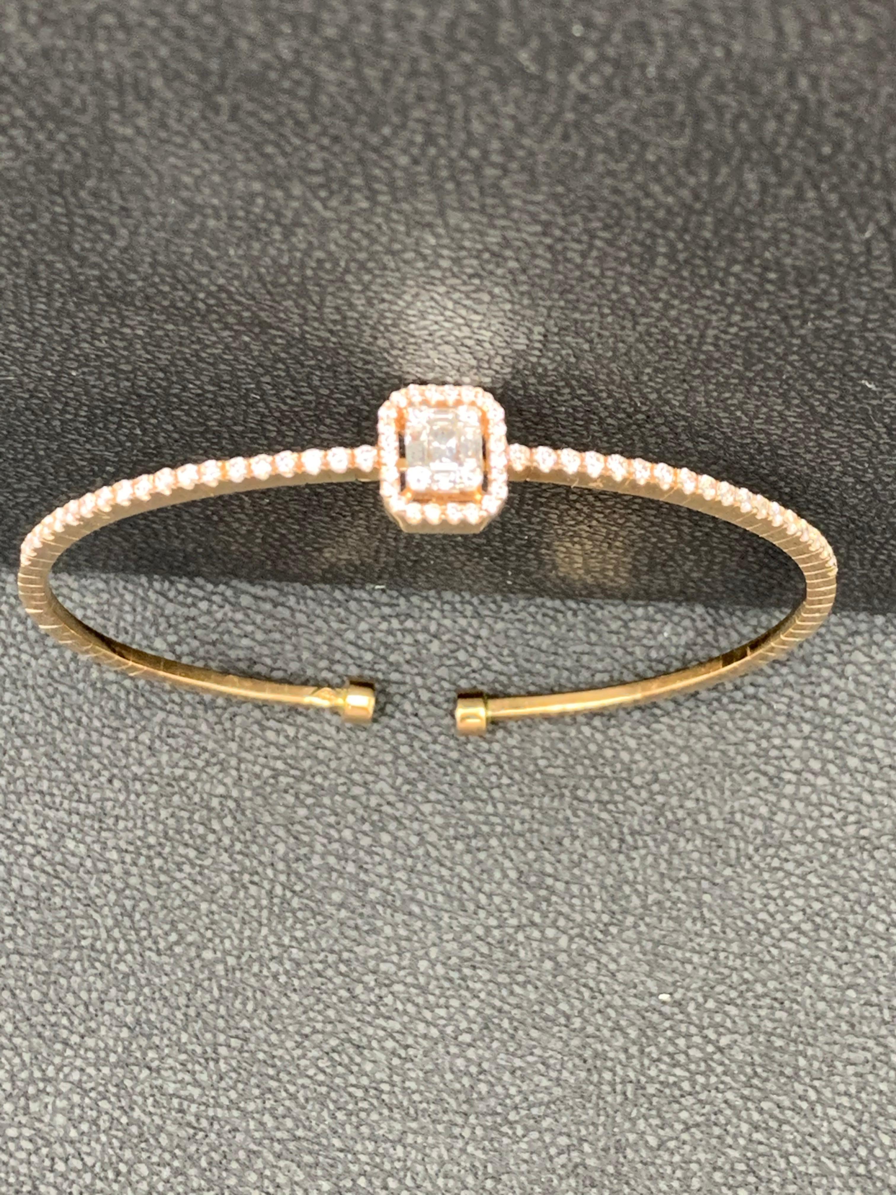Grandeur 0.21 Carat Baguette Diamond 18K Rose Gold Cuff Bracelet For Sale 7