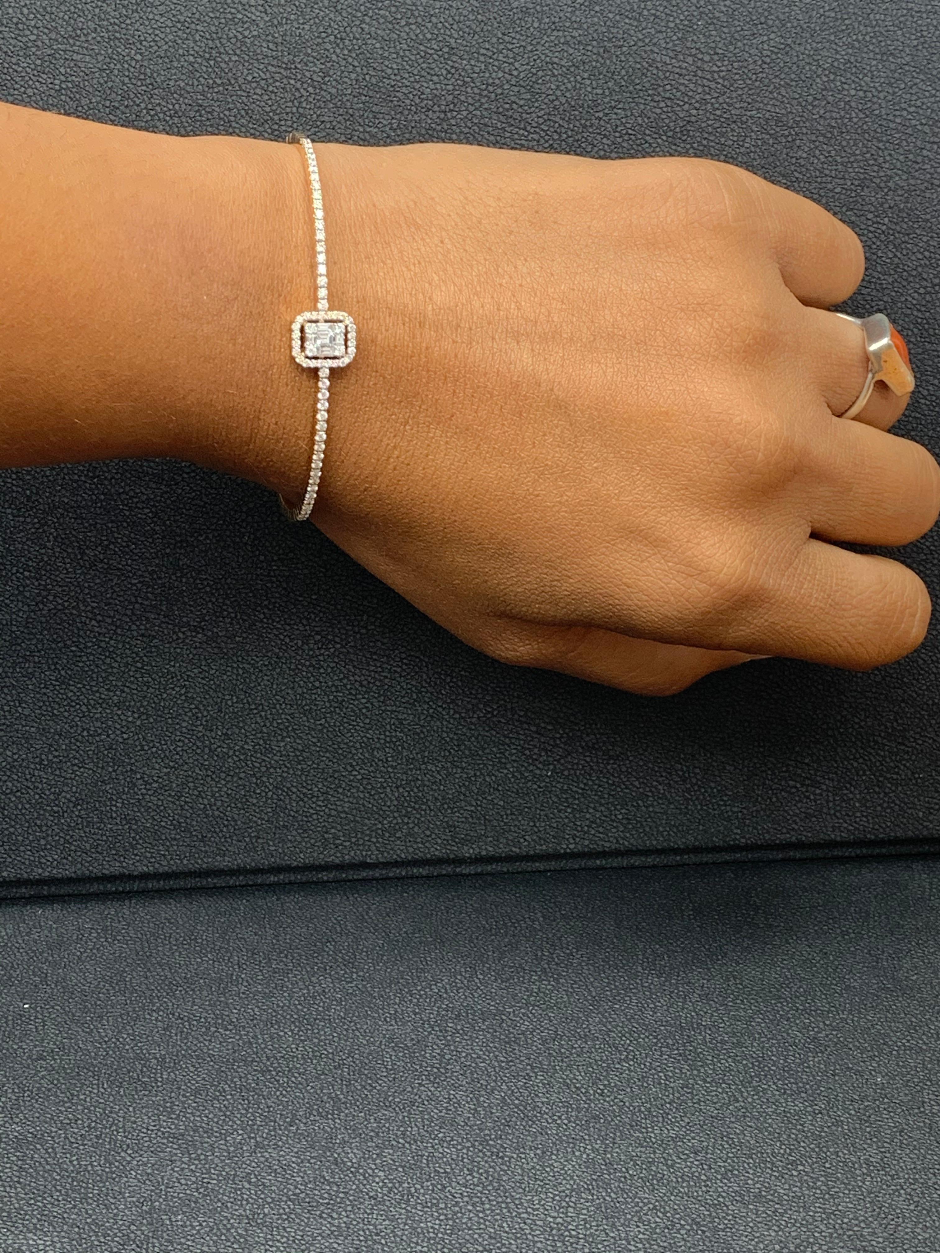 Modern Grandeur 0.21 Carat Baguette Diamond 18K Rose Gold Cuff Bracelet For Sale