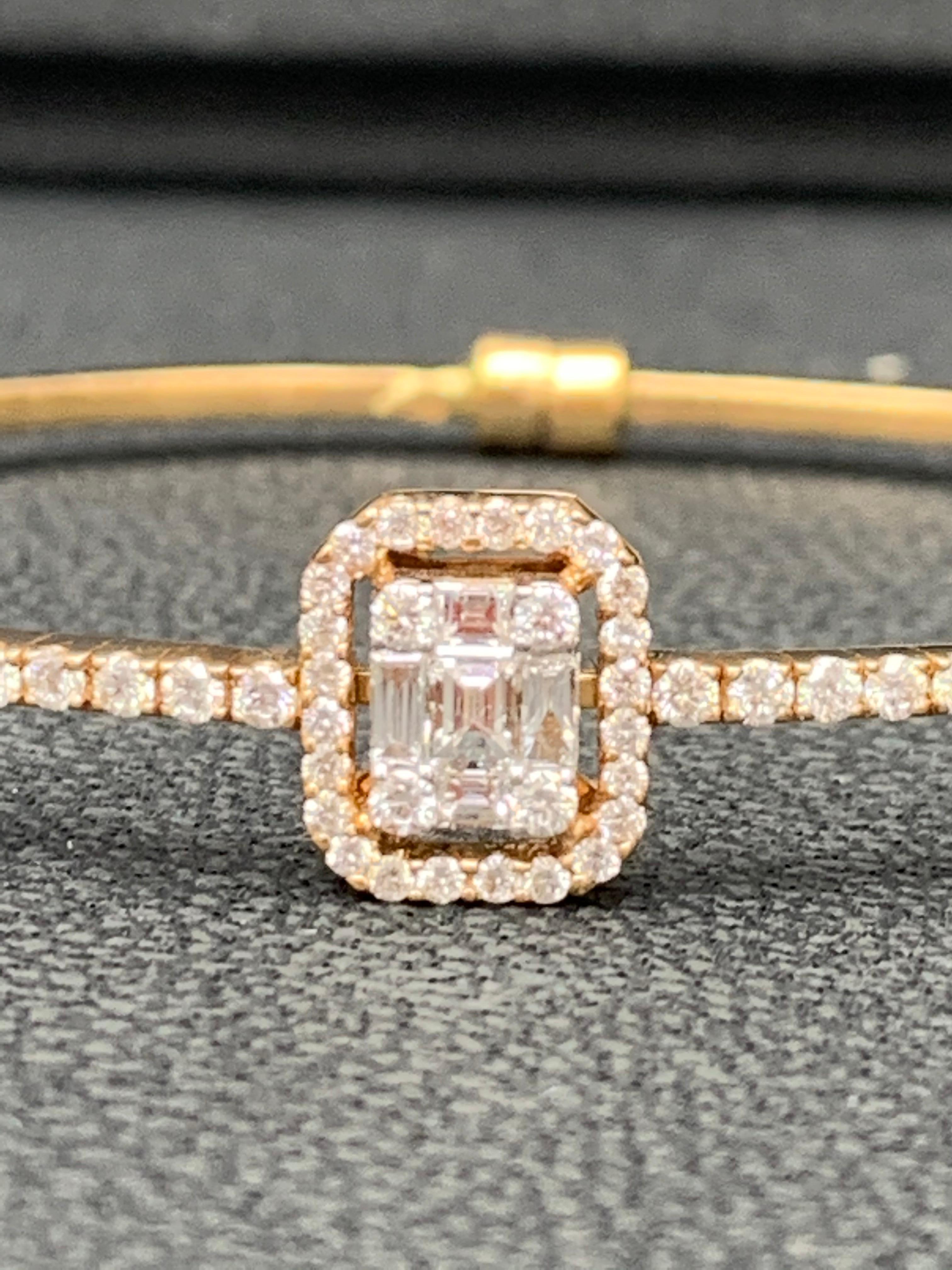 Women's Grandeur 0.21 Carat Baguette Diamond 18K Rose Gold Cuff Bracelet For Sale