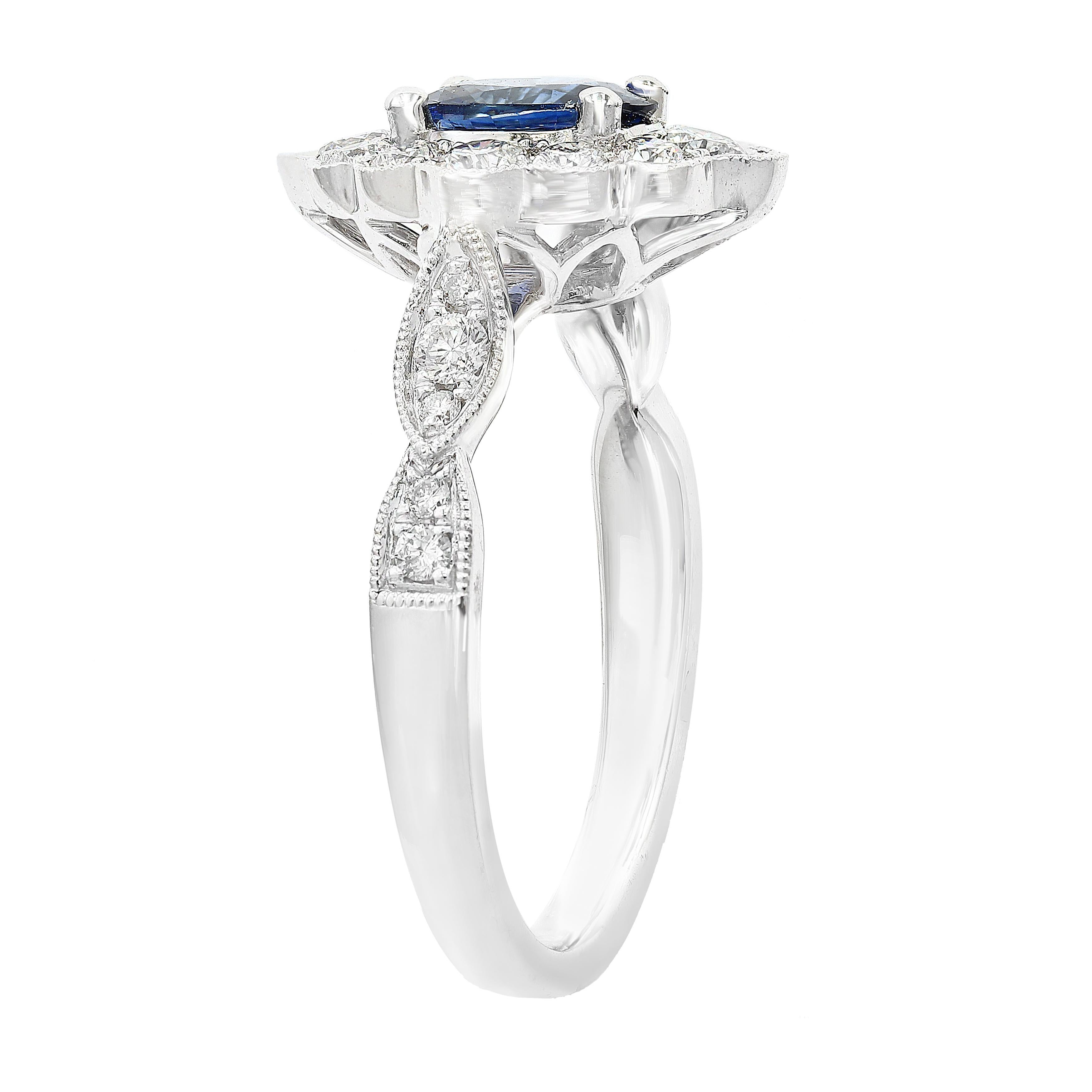 Anello in oro bianco 18 carati con zaffiro e diamante di forma ovale da 0,72 carati In condizioni Nuovo in vendita a NEW YORK, NY