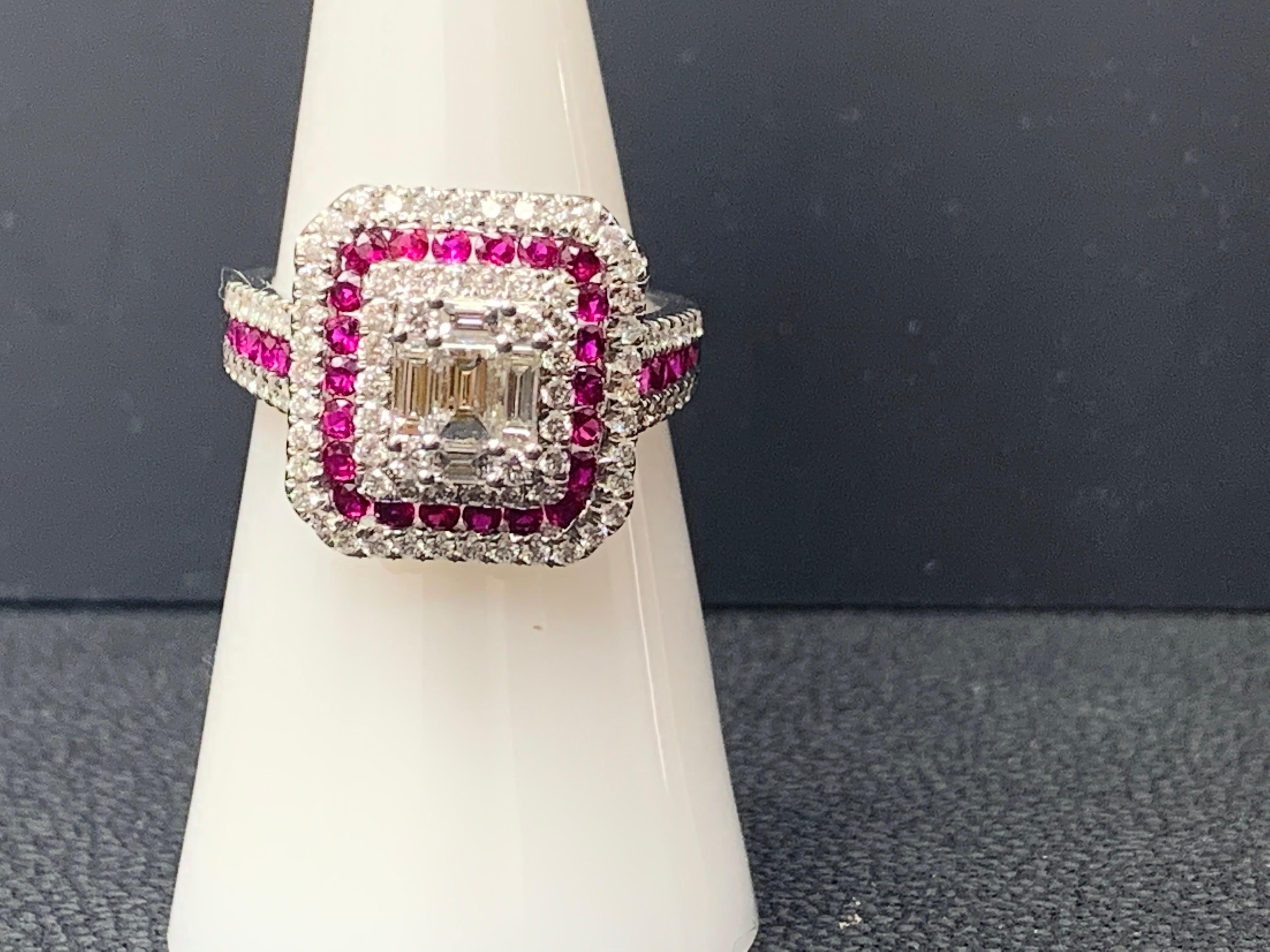 0.73 Carat Ruby and Diamond 18K White Gold Cocktail Ring For Sale 6