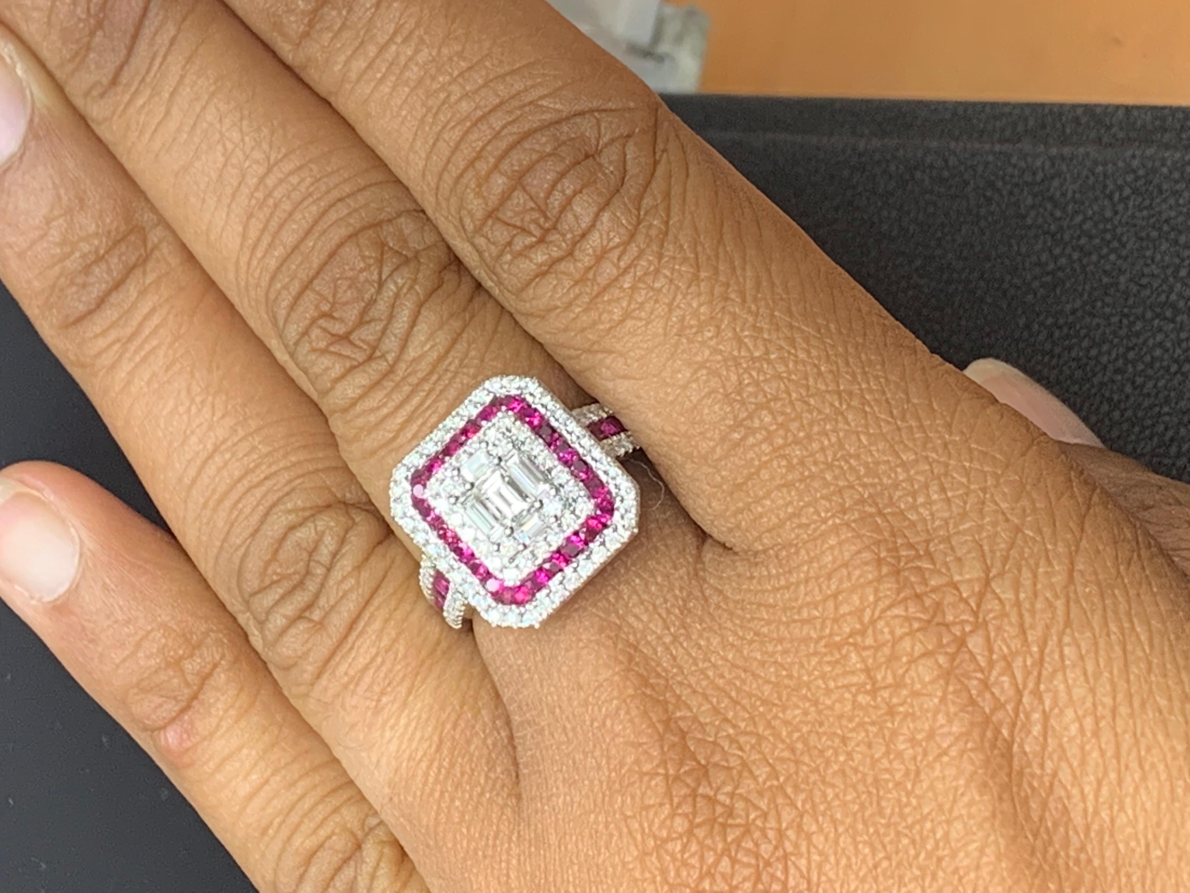 0.73 Carat Ruby and Diamond 18K White Gold Cocktail Ring For Sale 7