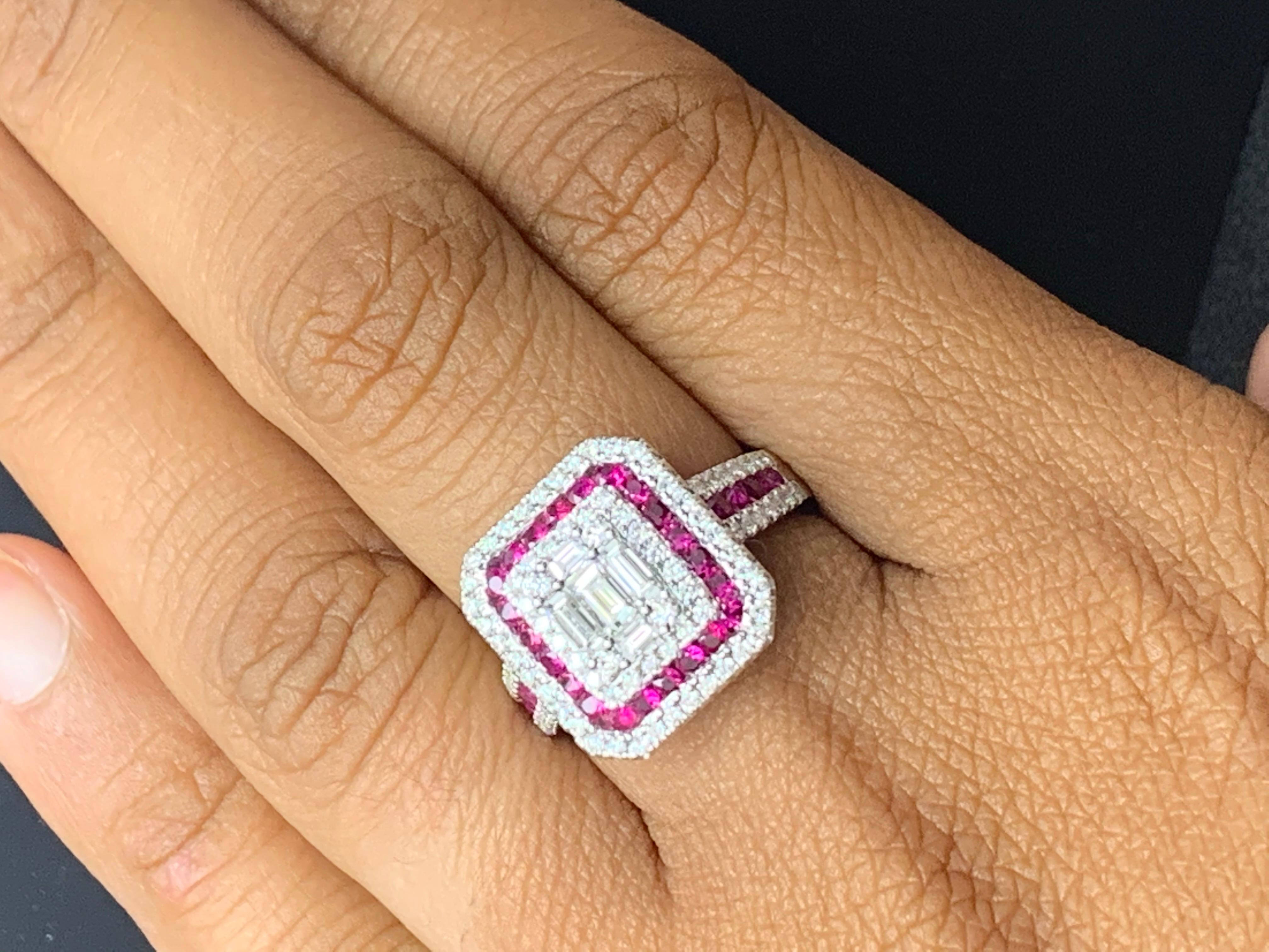 0.73 Carat Ruby and Diamond 18K White Gold Cocktail Ring For Sale 8