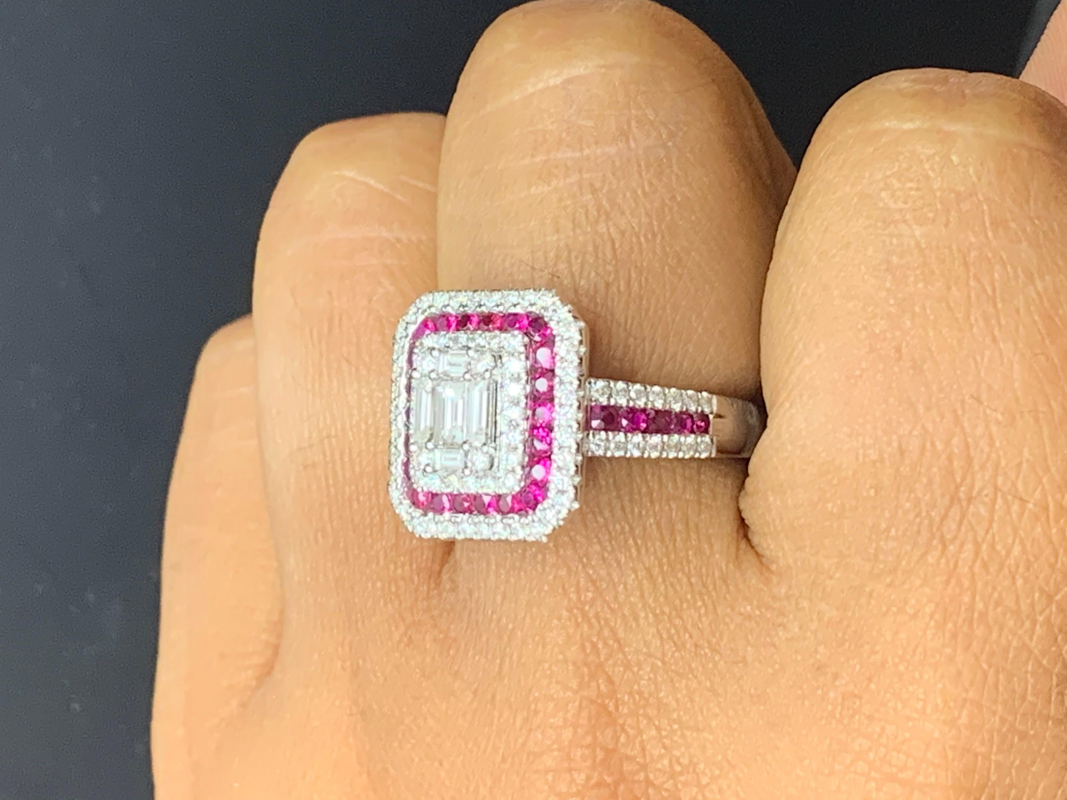 0.73 Carat Ruby and Diamond 18K White Gold Cocktail Ring For Sale 11