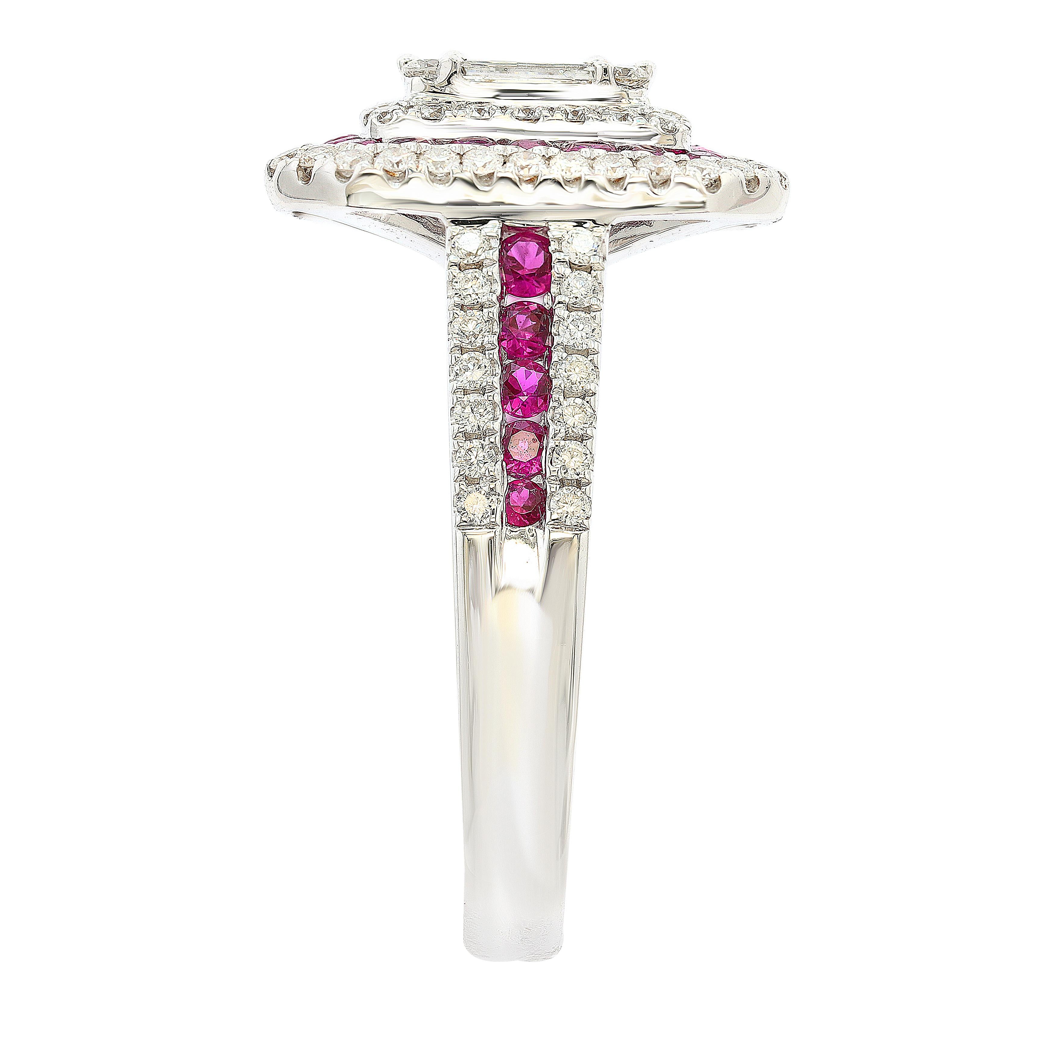 Modern 0.73 Carat Ruby and Diamond 18K White Gold Cocktail Ring For Sale