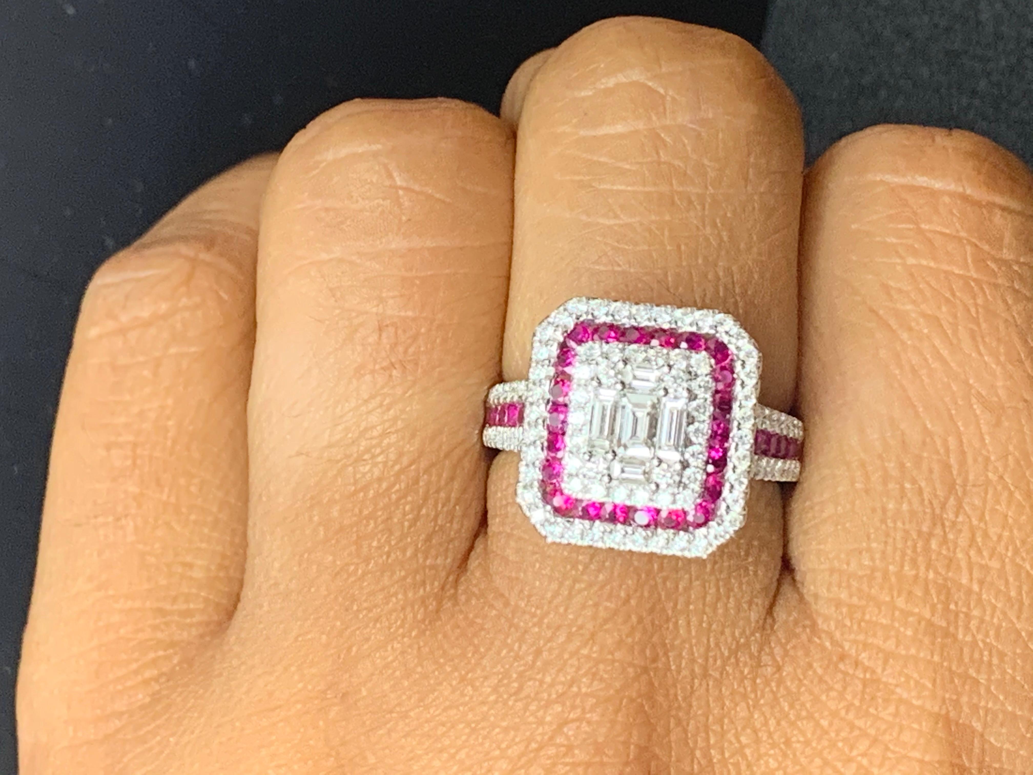 0.73 Carat Ruby and Diamond 18K White Gold Cocktail Ring In New Condition For Sale In NEW YORK, NY