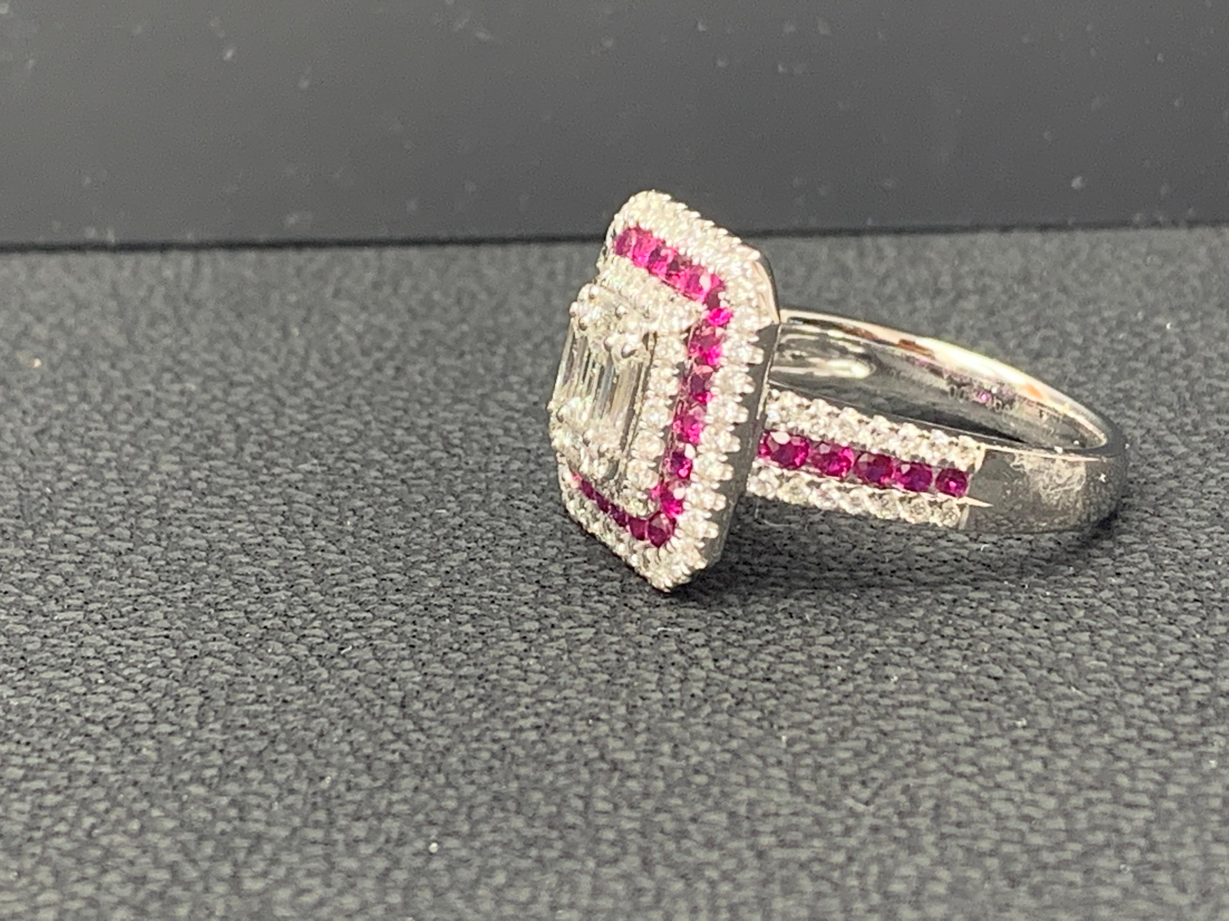 0.73 Carat Ruby and Diamond 18K White Gold Cocktail Ring For Sale 1