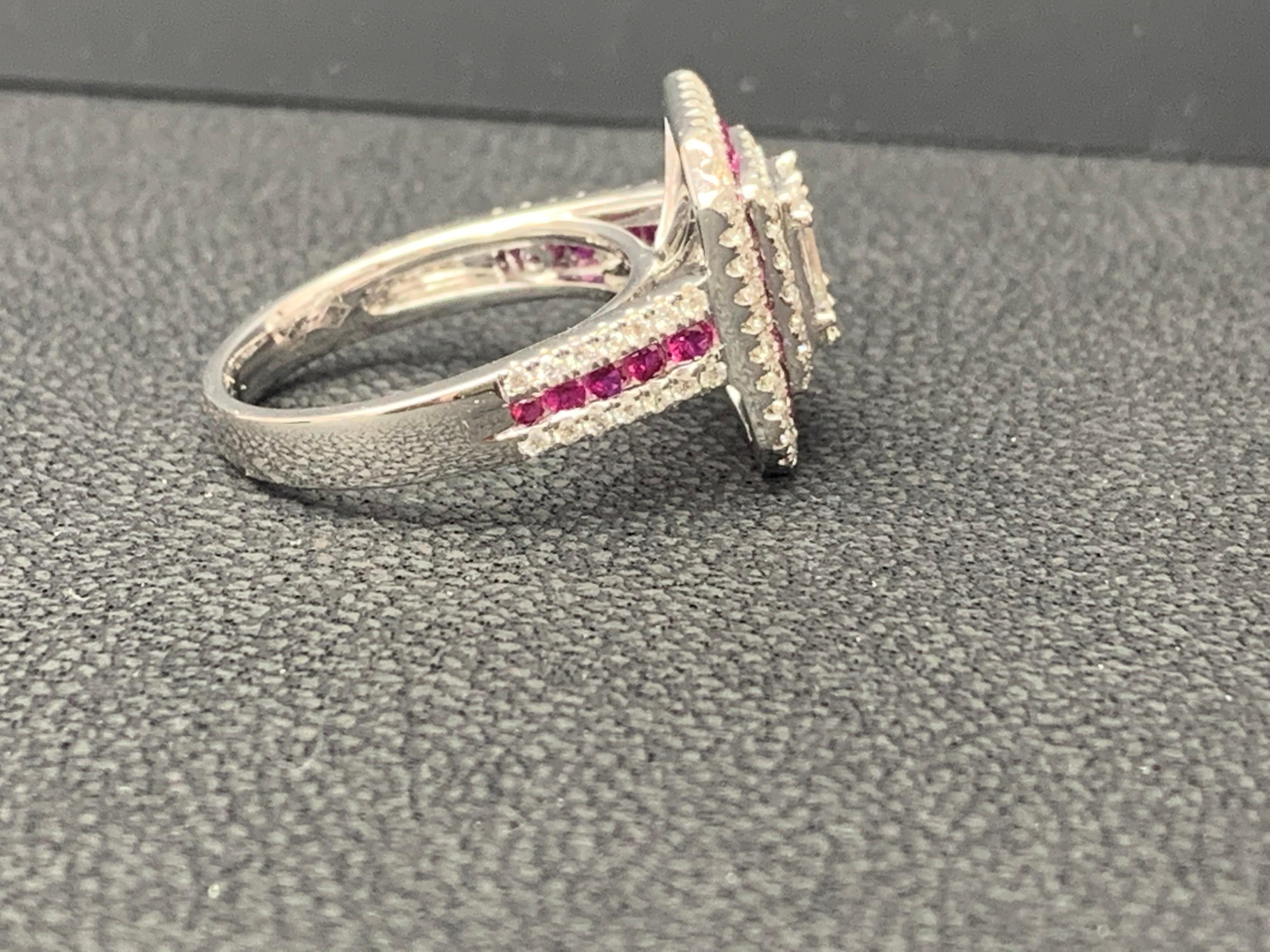0.73 Carat Ruby and Diamond 18K White Gold Cocktail Ring For Sale 3