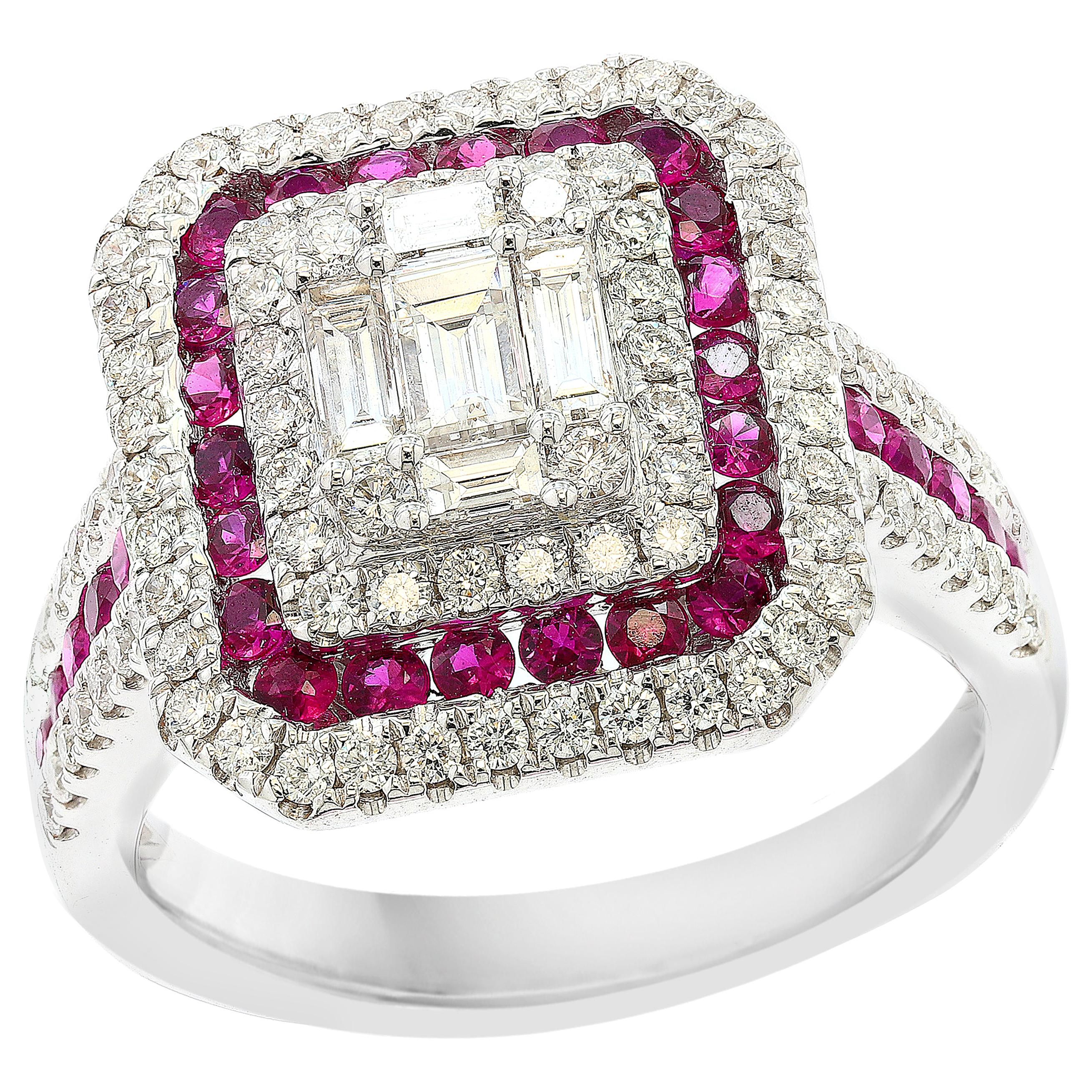 0.73 Carat Ruby and Diamond 18K White Gold Cocktail Ring For Sale