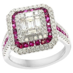 0.73 Carat Ruby and Diamond 18K White Gold Cocktail Ring
