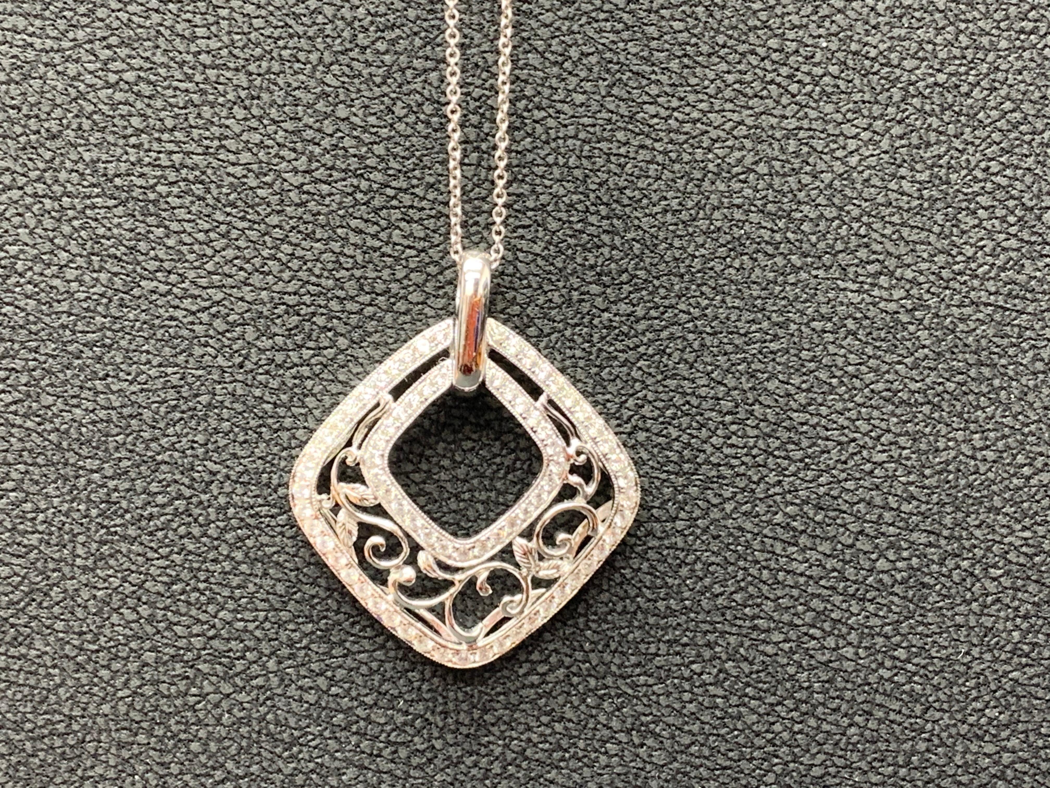 0.79 Carat Vintage Style Diamond Pendant in 18K White Gold In New Condition For Sale In NEW YORK, NY