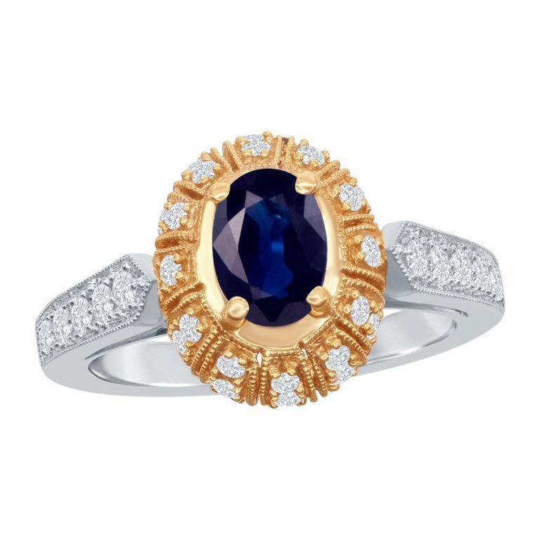 Bague cocktail Grandeur en or 18 carats, saphir ovale de 0,80 carat et diamants