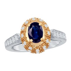 Bague cocktail Grandeur en or 18 carats, saphir ovale de 0,80 carat et diamants