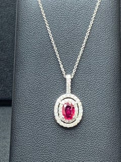 Grandeur 0.81 Carat Oval Cut Ruby and Diamond Pendant in 14K White Gold