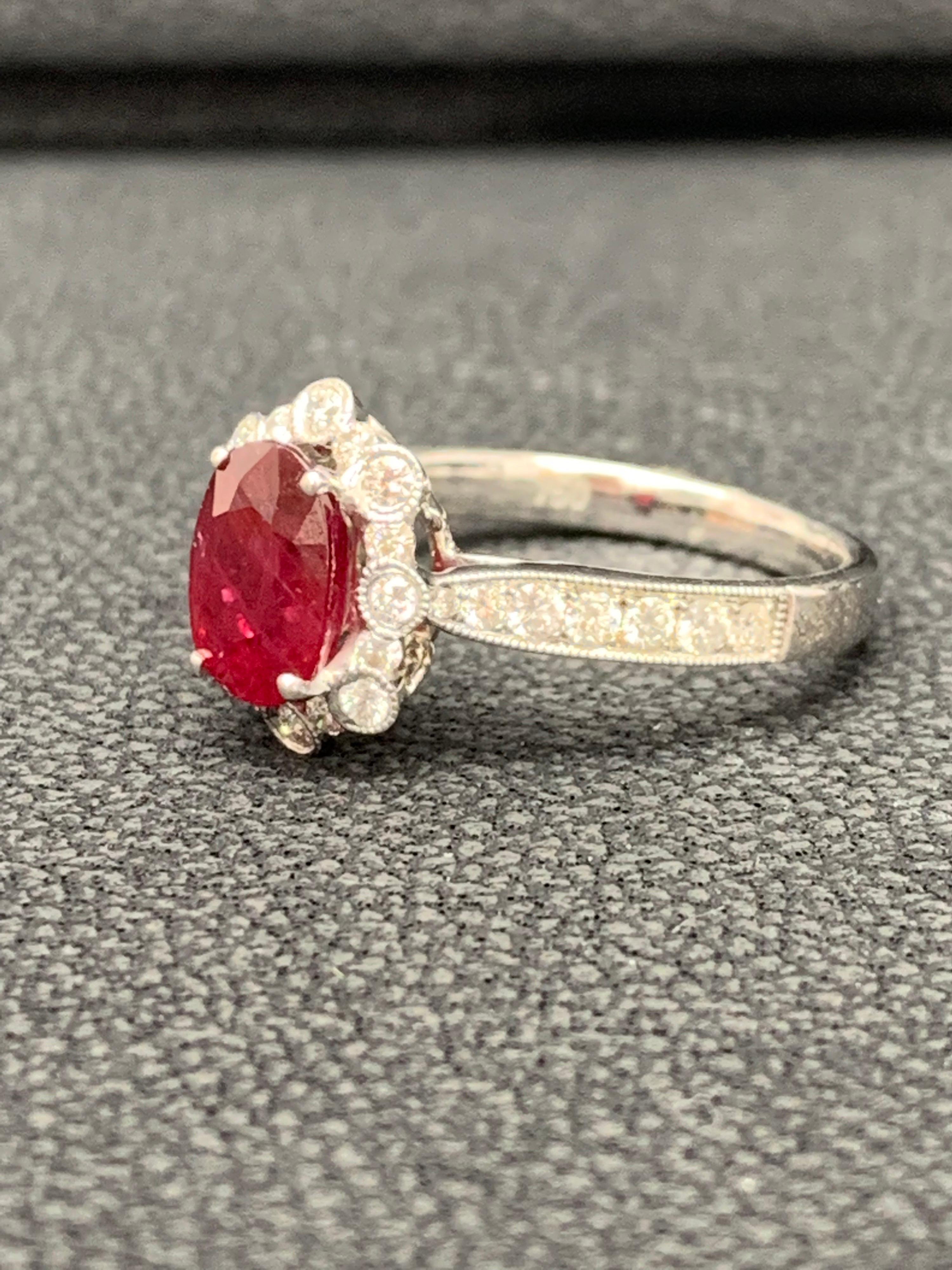 Grandeur 0.83 Carat Oval Cut Ruby and Diamond Engagement Ring in 18K White Gold In New Condition For Sale In NEW YORK, NY