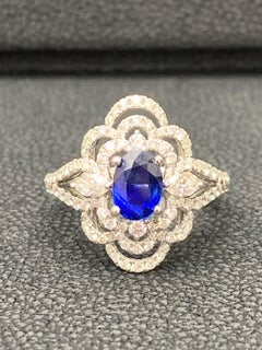 Grandeur 0.97 Carat Oval Sapphire and Diamond Engagement Ring in 18K White Gold