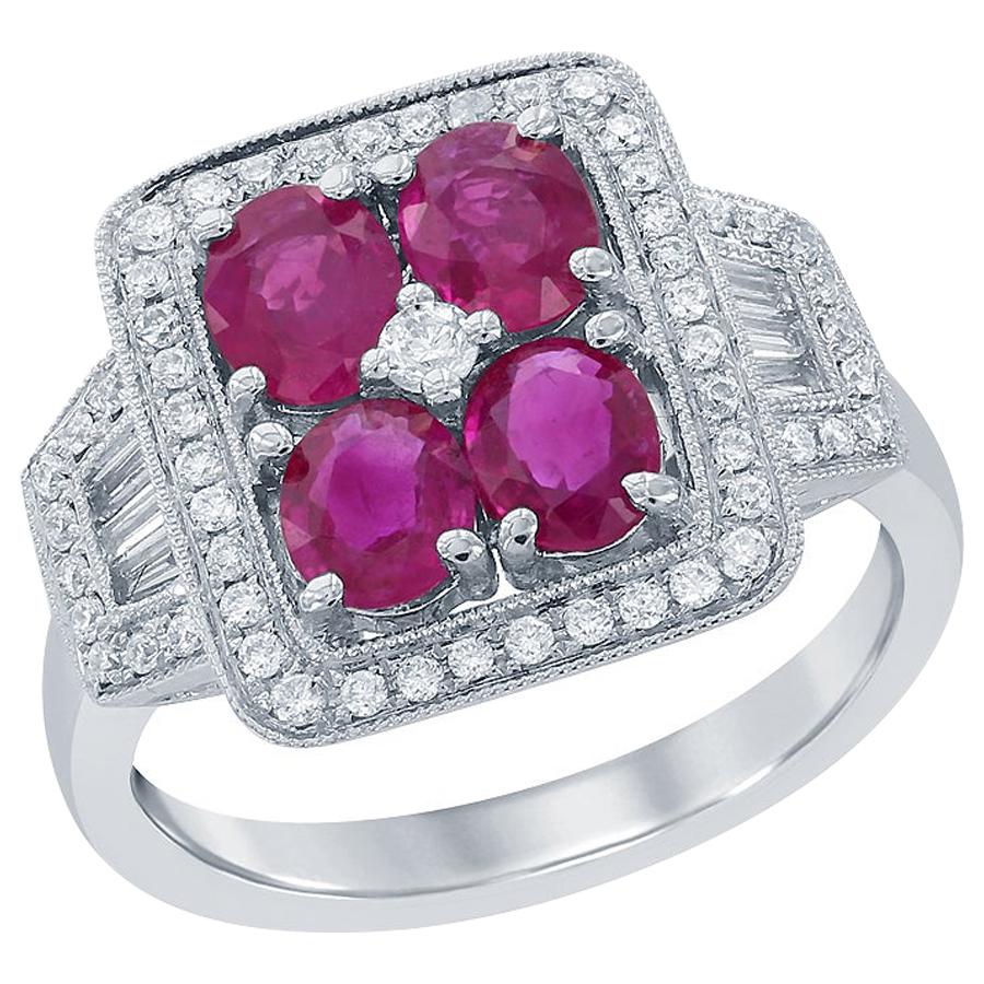 Grandeur 1.00 Carat Ruby and Diamond Fashion Ring in 18K White Gold