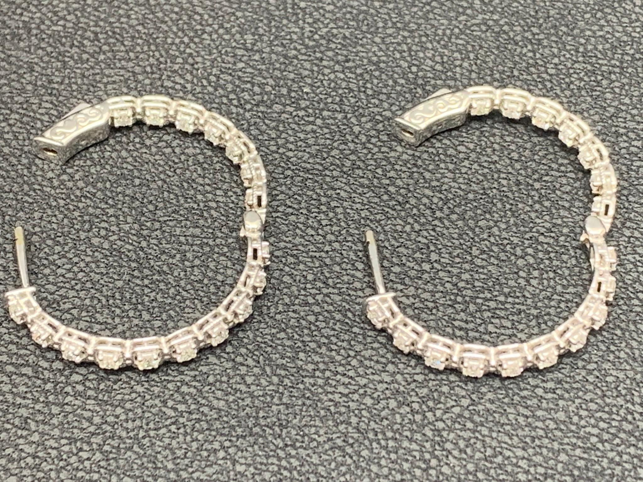 1.04 Carat Round Diamond Hoop Earrings in 14k White Gold For Sale 6