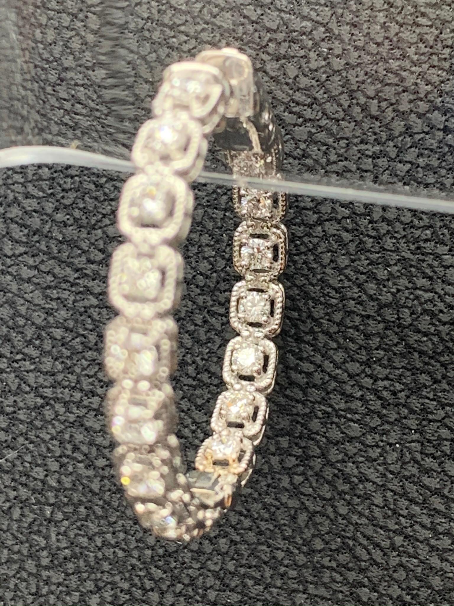 Women's 1.04 Carat Round Diamond Hoop Earrings in 14k White Gold For Sale