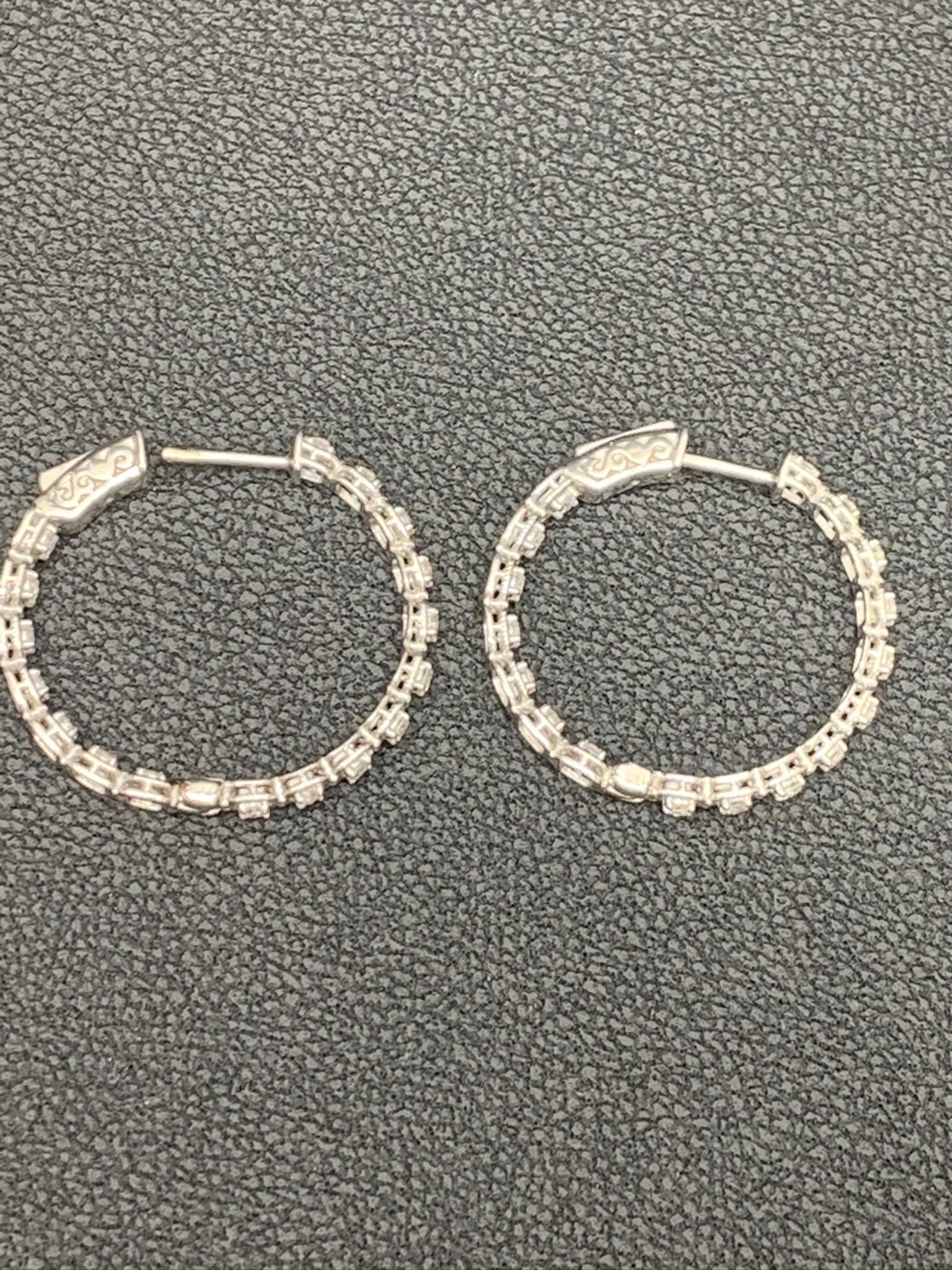 1.04 Carat Round Diamond Hoop Earrings in 14k White Gold For Sale 2