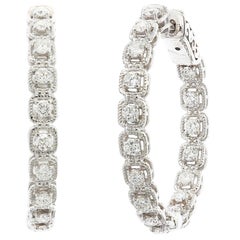 1.04 Carat Round Diamond Hoop Earrings in 14k White Gold
