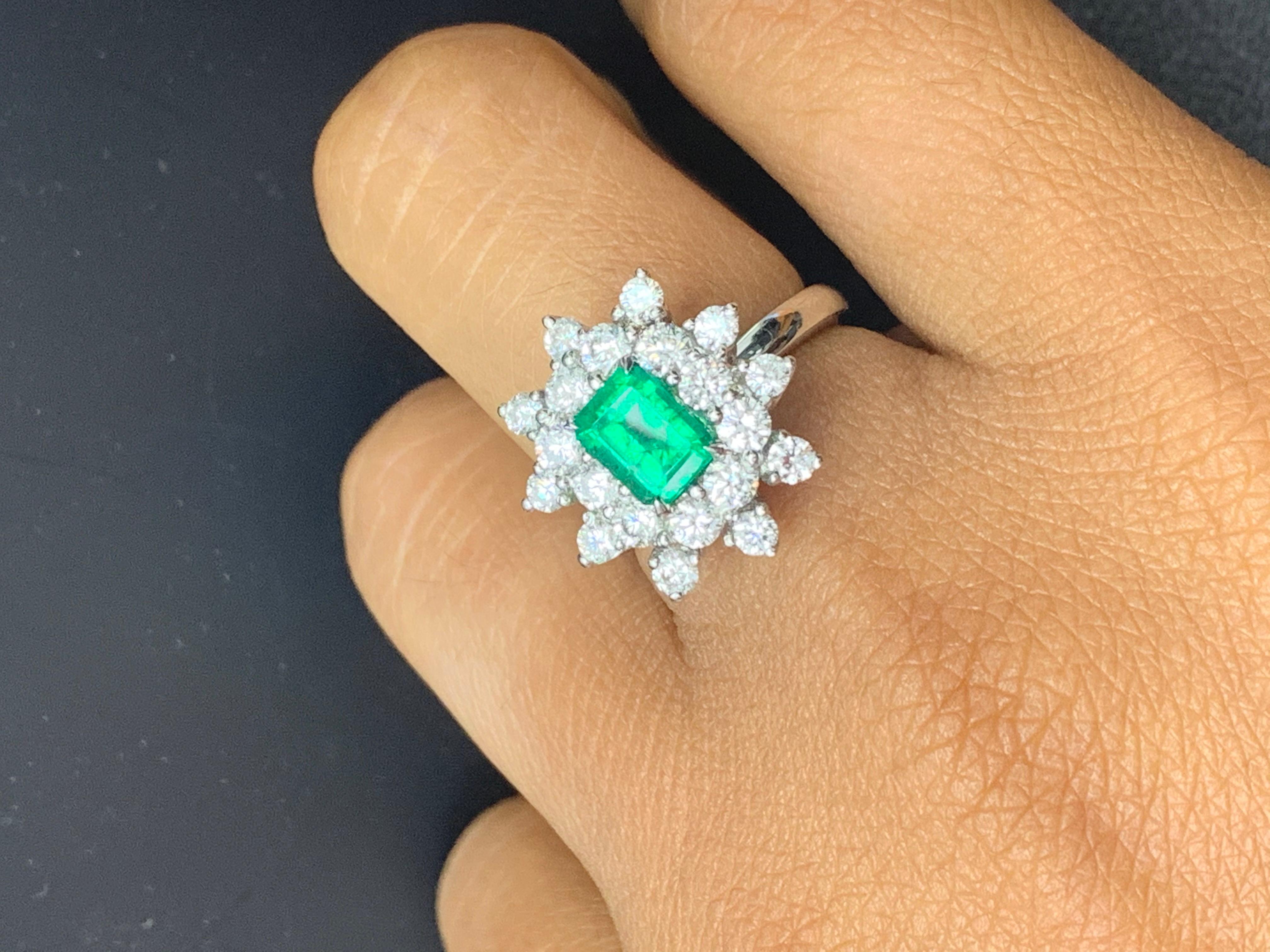 Grandeur 1.06 Carat Emerald Cut Emerald and Diamond 18 K WhiteGold Cocktail Ring For Sale 10