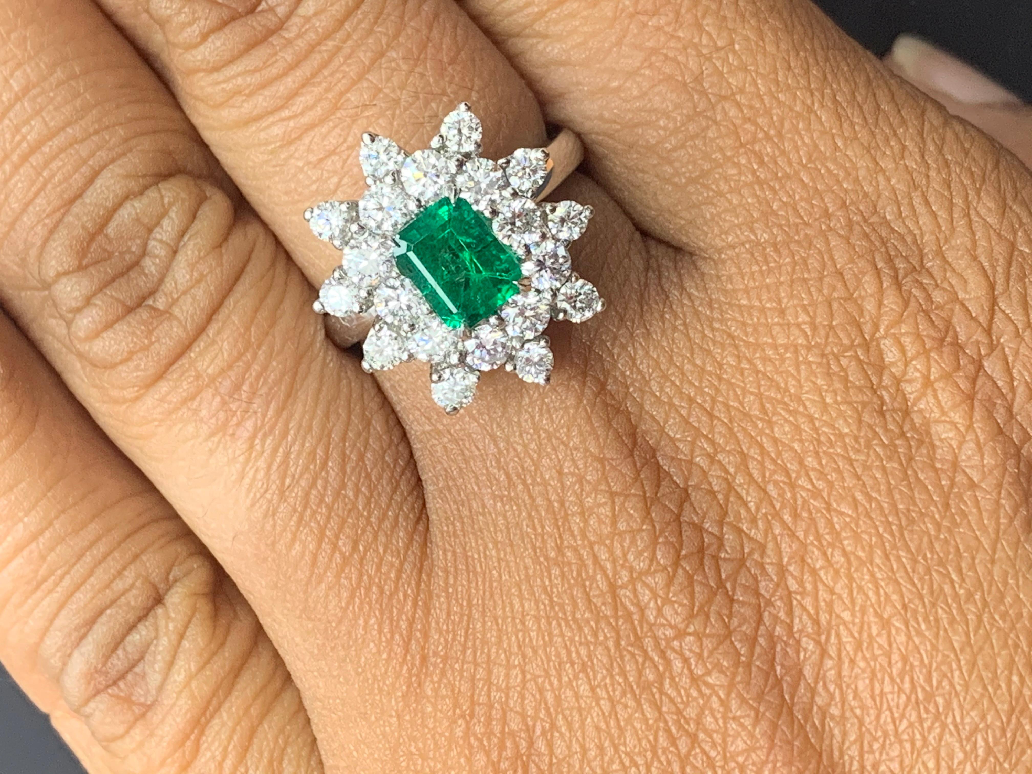 Grandeur 1.06 Carat Emerald Cut Emerald and Diamond 18 K WhiteGold Cocktail Ring For Sale 13